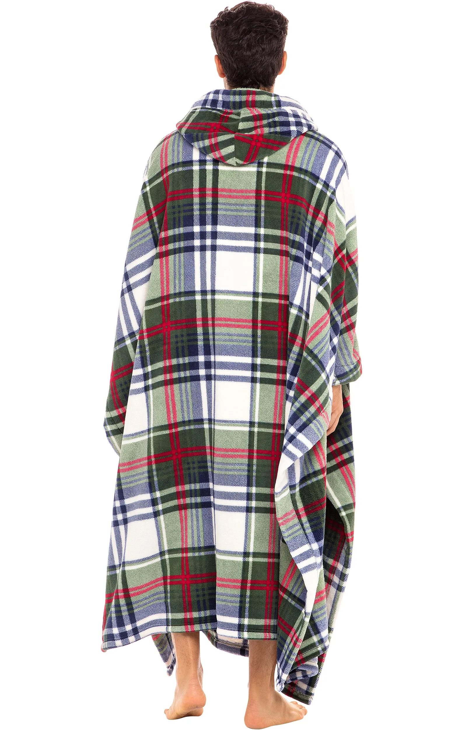 Alexander Del Rossa Long Hooded Fleece Blanket Robe, Poncho with Hood