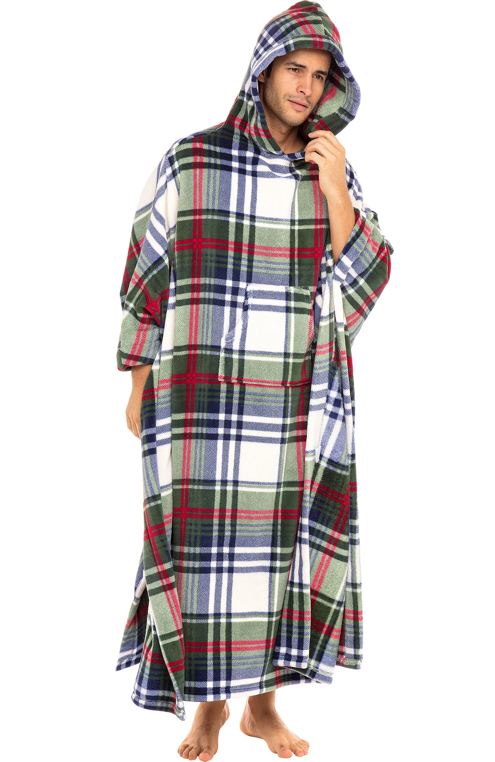 Alexander Del Rossa Long Hooded Fleece Blanket Robe, Poncho with Hood