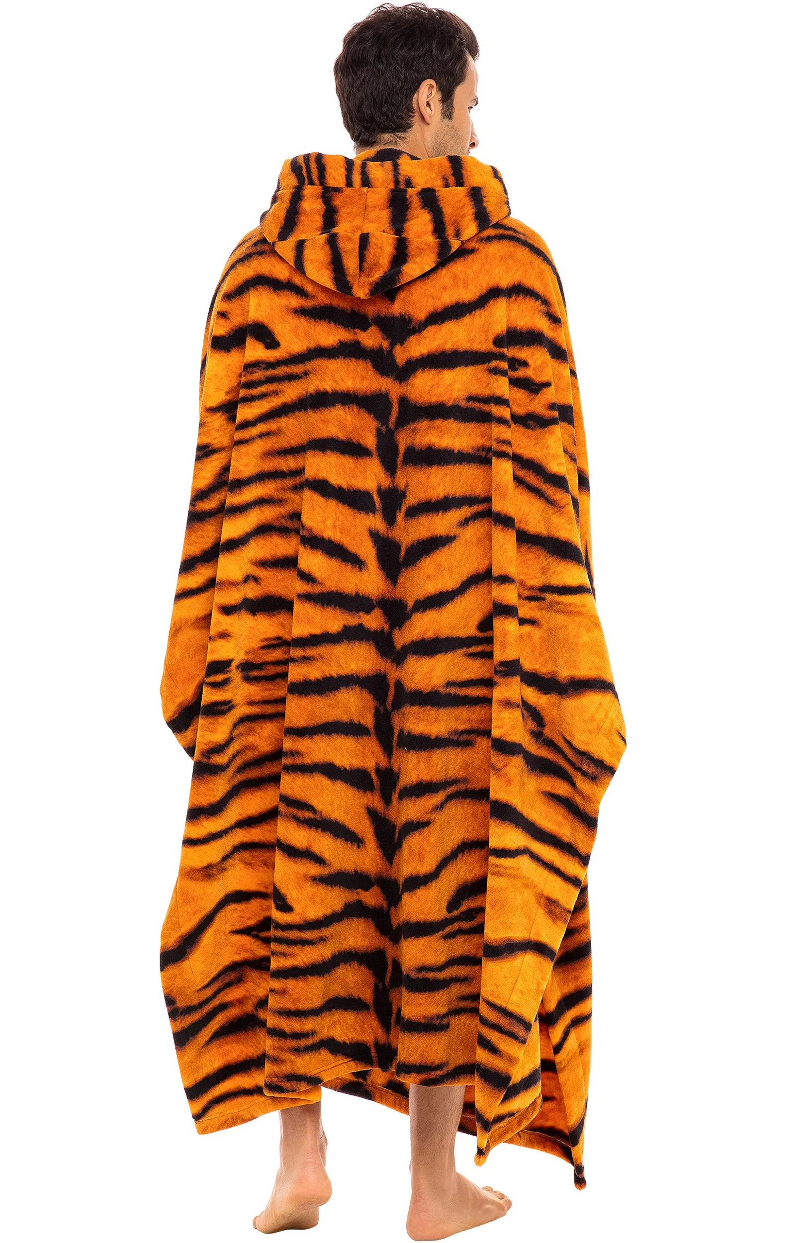 Alexander Del Rossa Long Hooded Fleece Blanket Robe, Poncho with Hood