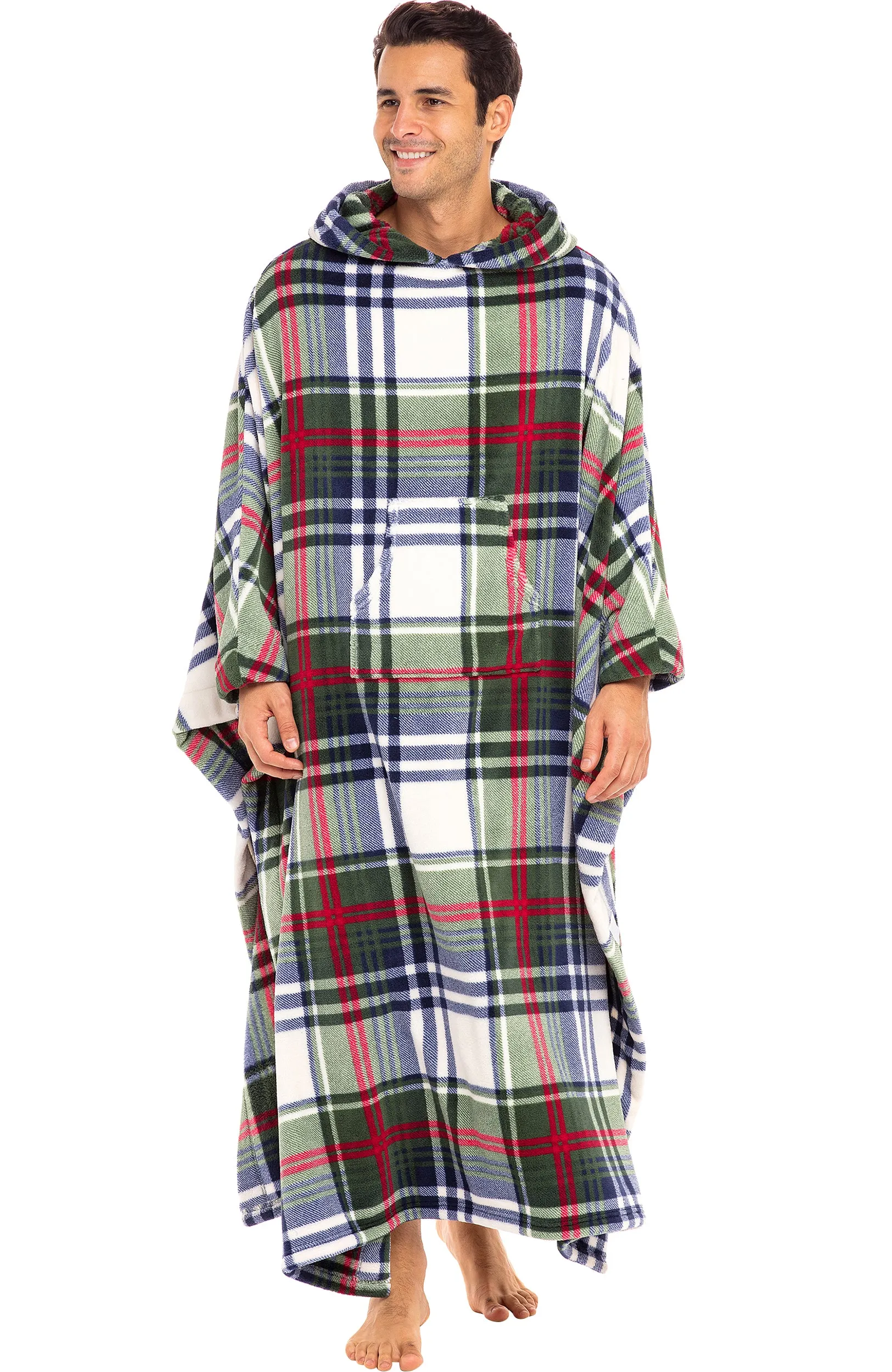 Alexander Del Rossa Long Hooded Fleece Blanket Robe, Poncho with Hood