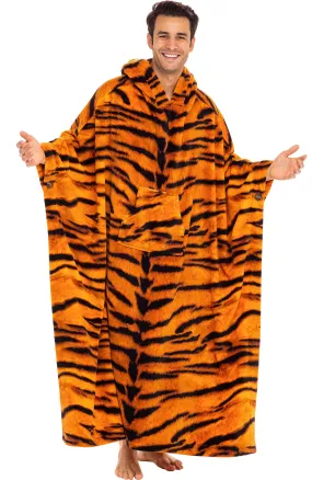 Alexander Del Rossa Long Hooded Fleece Blanket Robe, Poncho with Hood