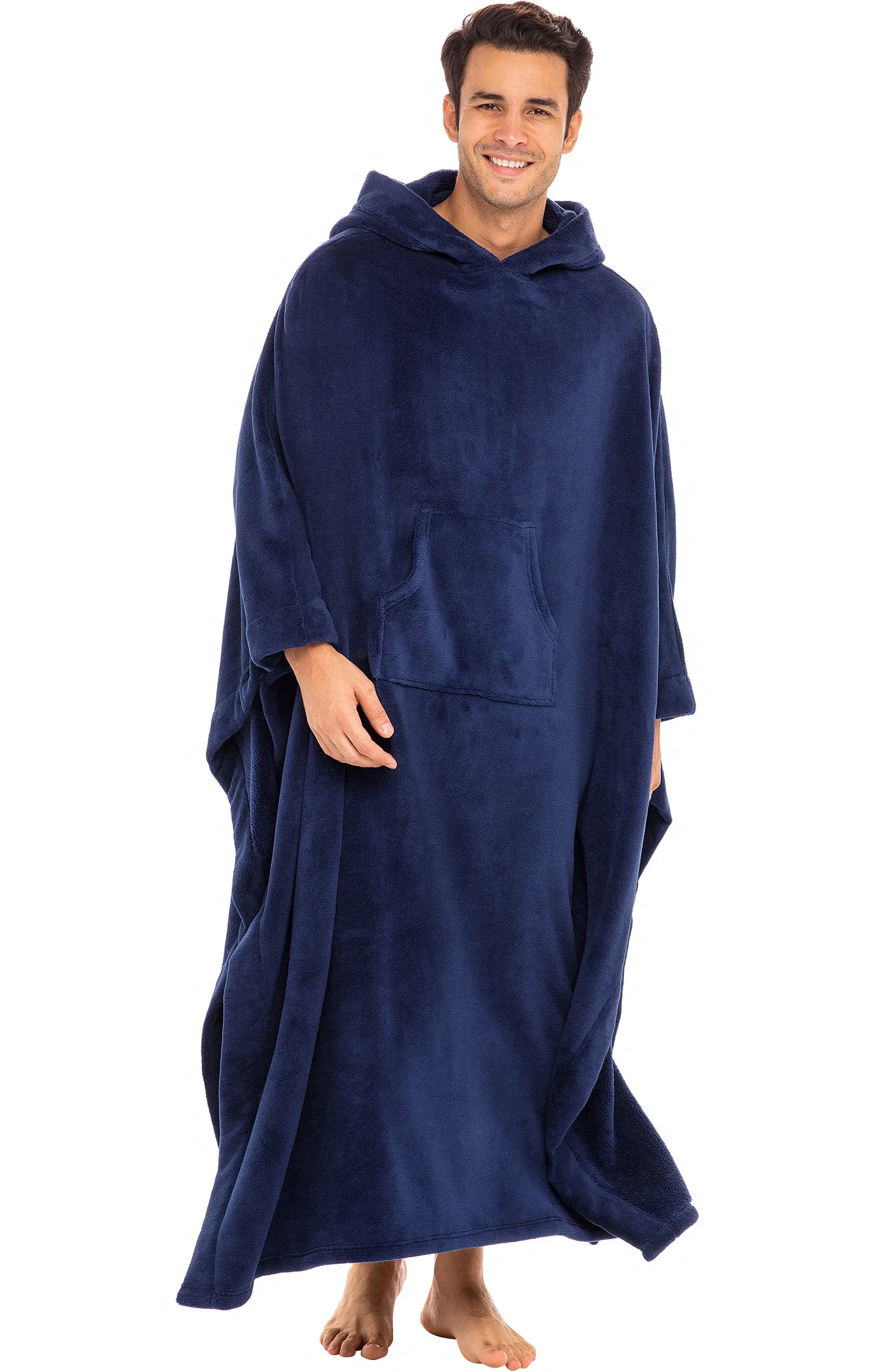 Alexander Del Rossa Long Hooded Fleece Blanket Robe, Poncho with Hood
