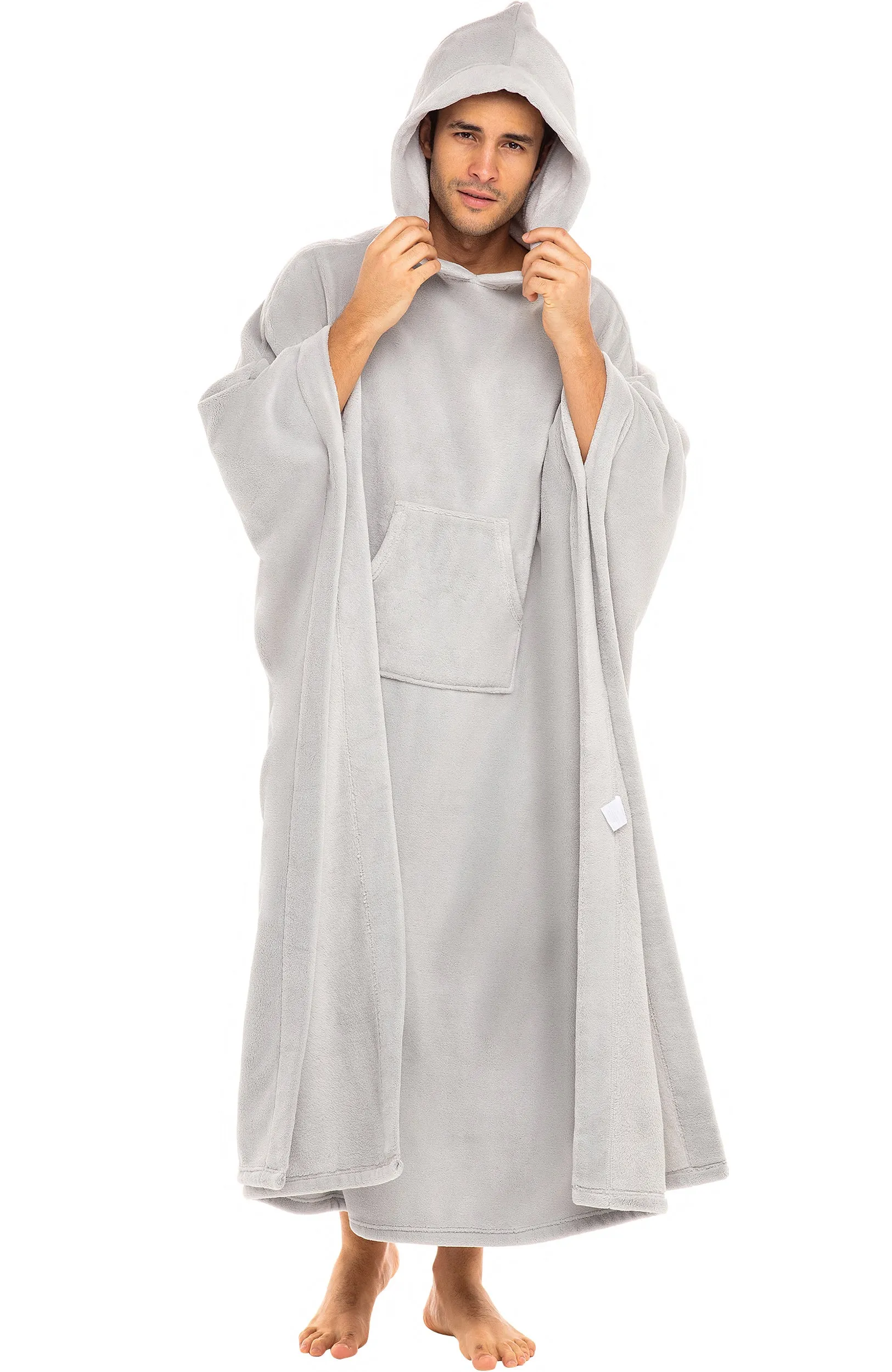 Alexander Del Rossa Long Hooded Fleece Blanket Robe, Poncho with Hood