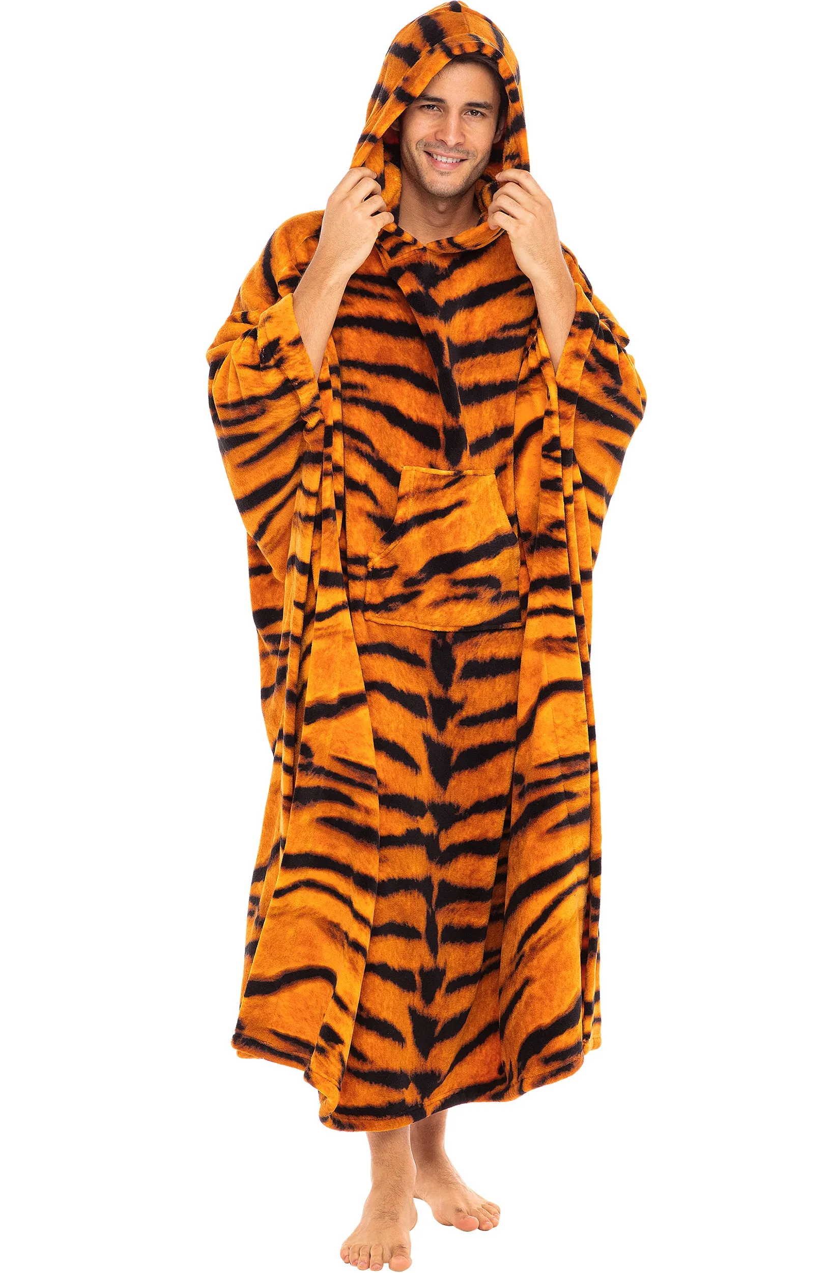 Alexander Del Rossa Long Hooded Fleece Blanket Robe, Poncho with Hood