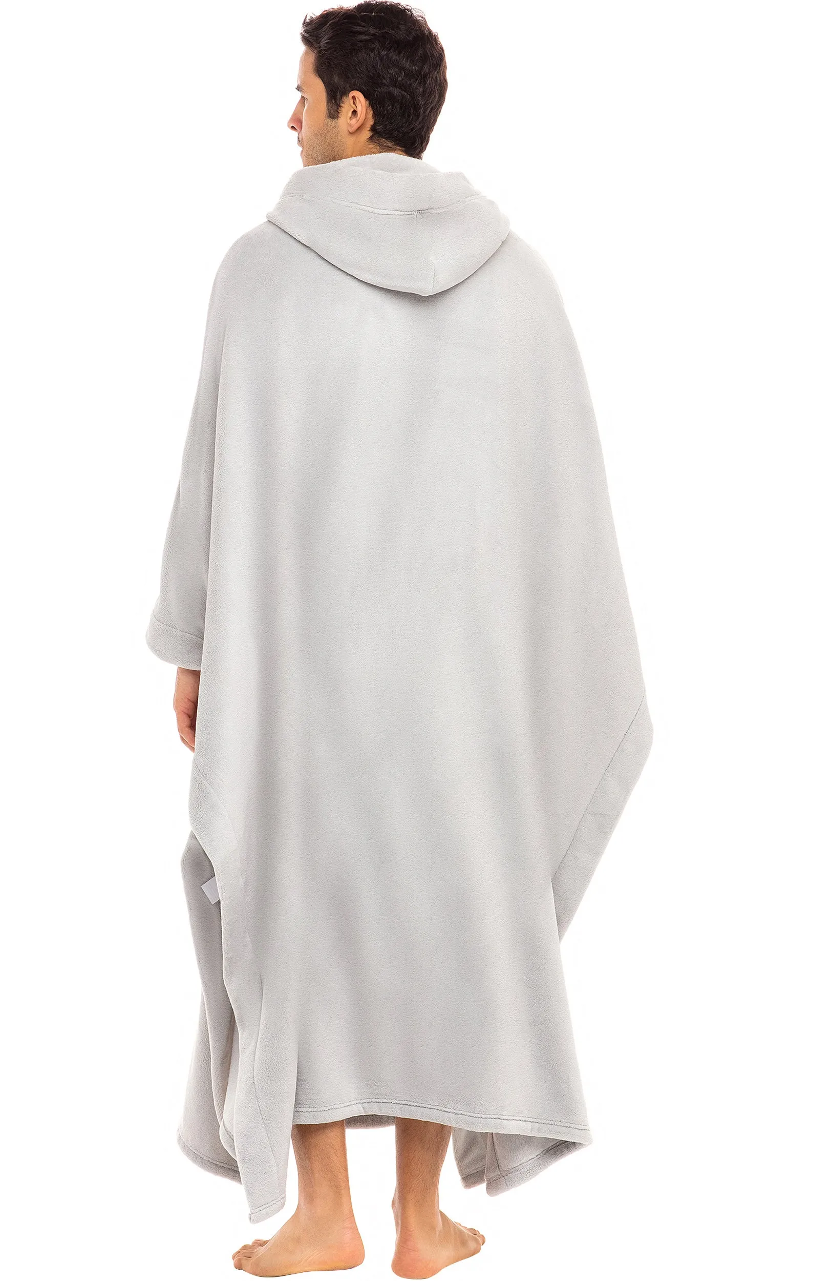 Alexander Del Rossa Long Hooded Fleece Blanket Robe, Poncho with Hood