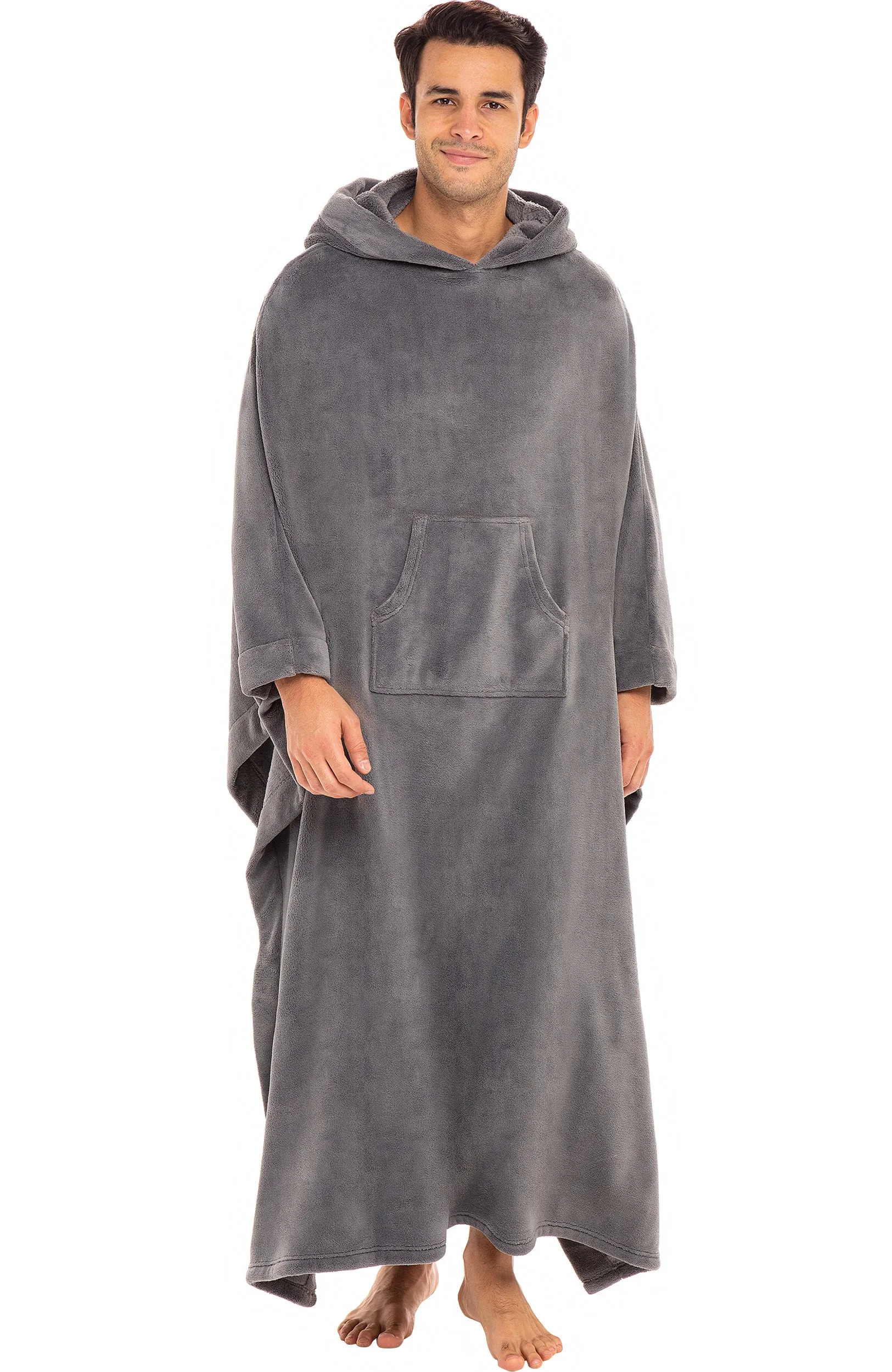 Alexander Del Rossa Long Hooded Fleece Blanket Robe, Poncho with Hood