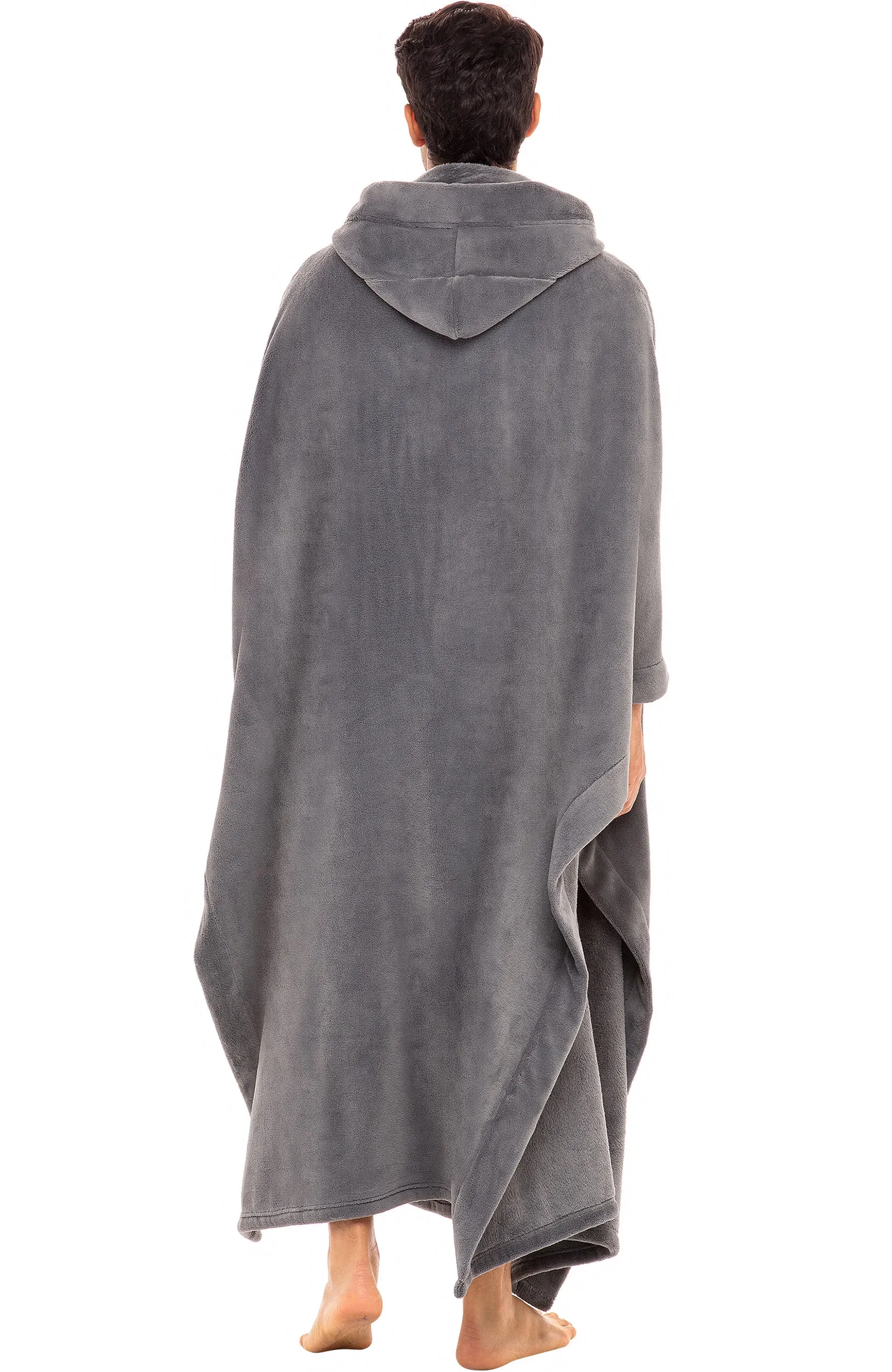 Alexander Del Rossa Long Hooded Fleece Blanket Robe, Poncho with Hood