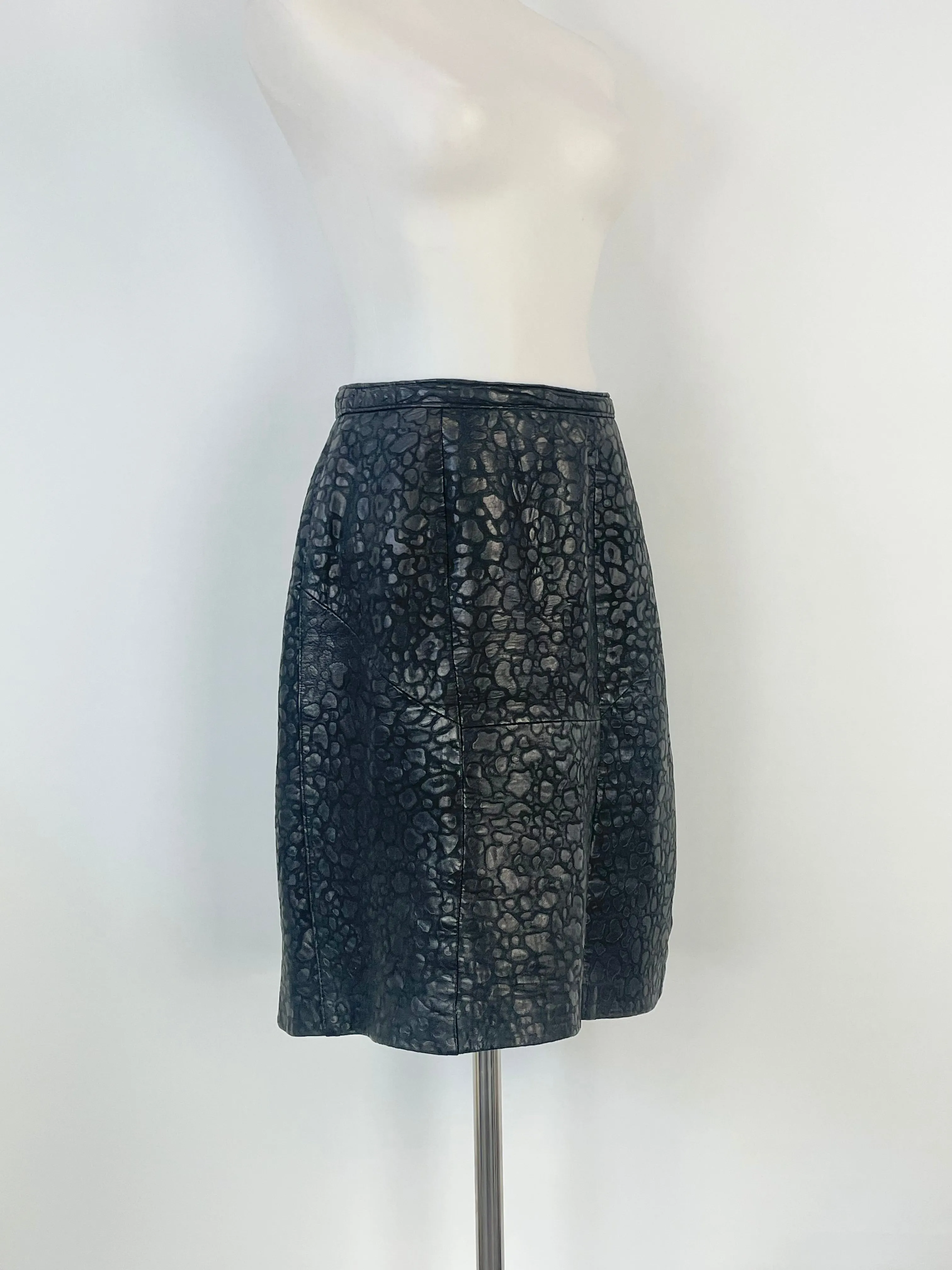 Bagatelle Black Leather Textured Midi Skirt - AU10