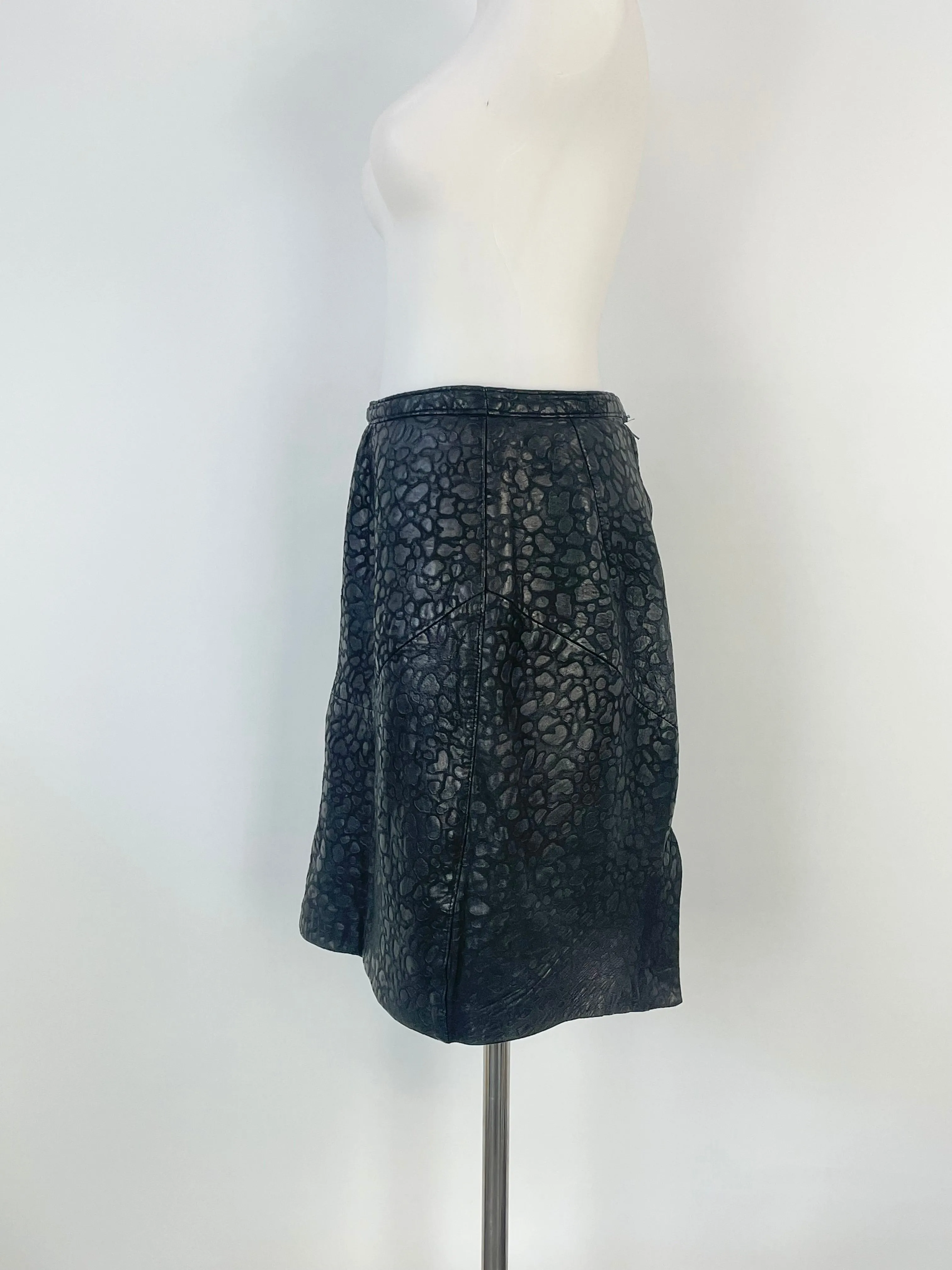 Bagatelle Black Leather Textured Midi Skirt - AU10