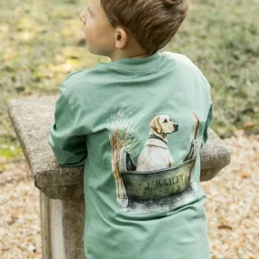 Bailey Boys Long Sleeve Logo Tee- Dog in Boat/Green