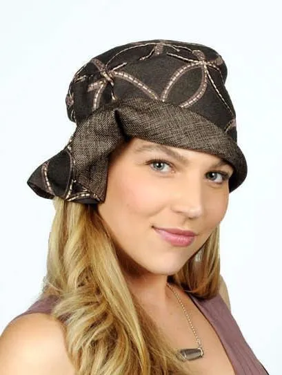 Billie Cloche Style Hat, Reversible - Karma in Java Upholstery with Interconnected in Java (Only Large Left!)