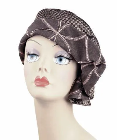Billie Cloche Style Hat, Reversible - Karma in Java Upholstery with Interconnected in Java (Only Large Left!)