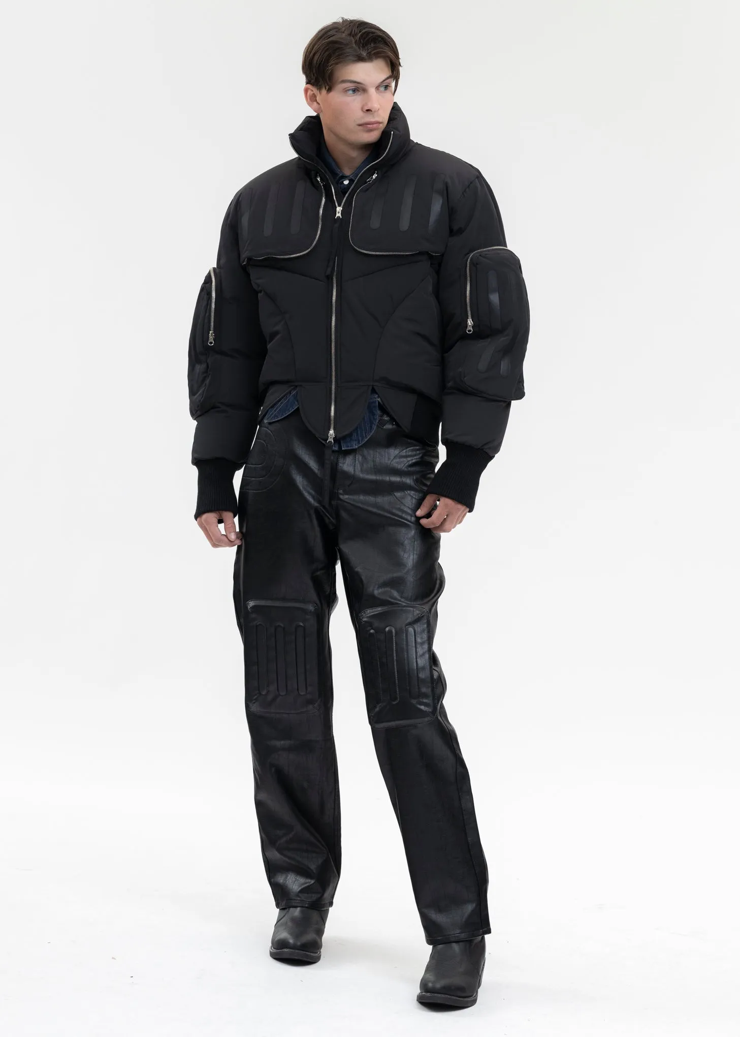 BLACK SEAM-SEALED DOUBLE FLIGHT JACKET