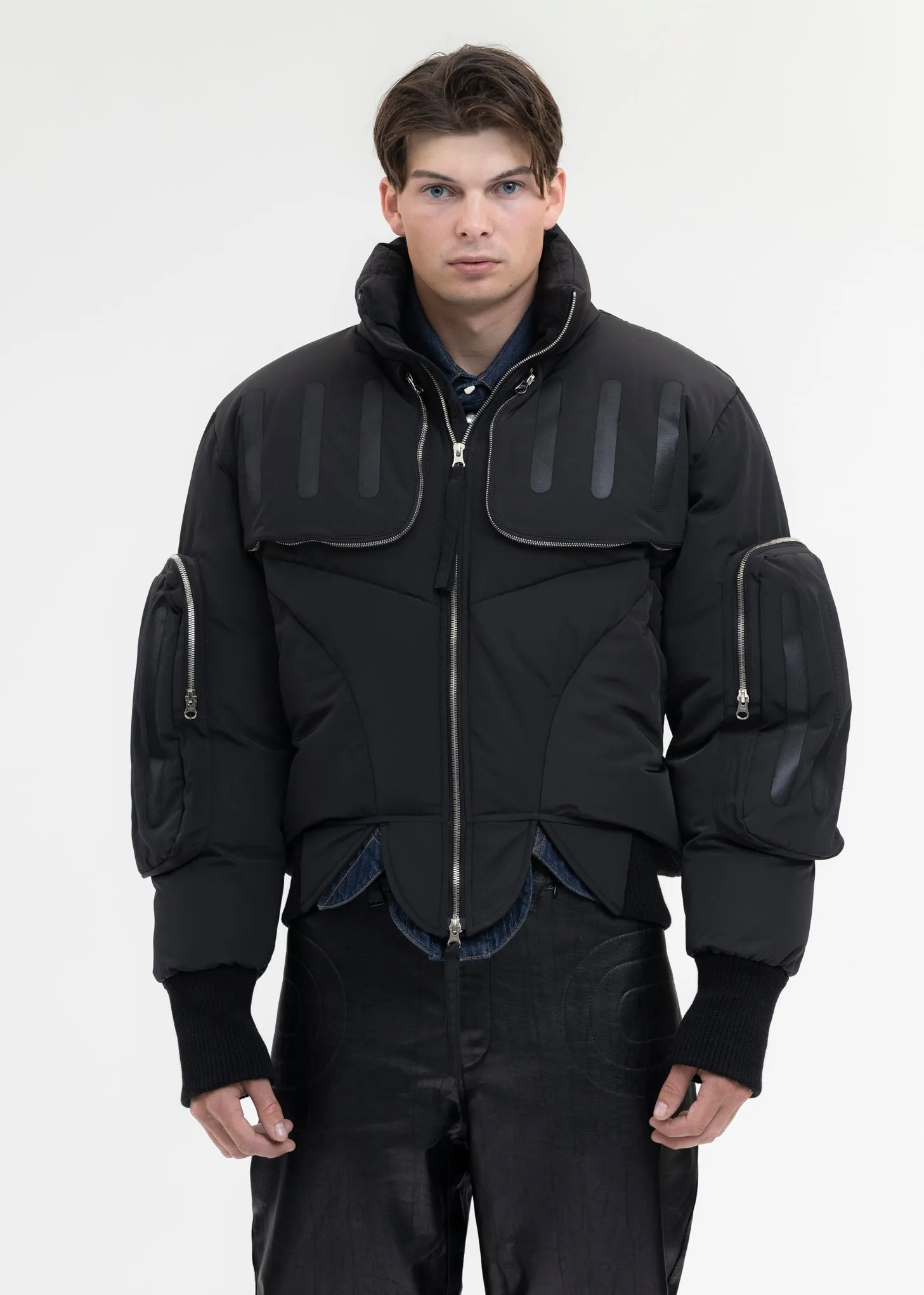 BLACK SEAM-SEALED DOUBLE FLIGHT JACKET
