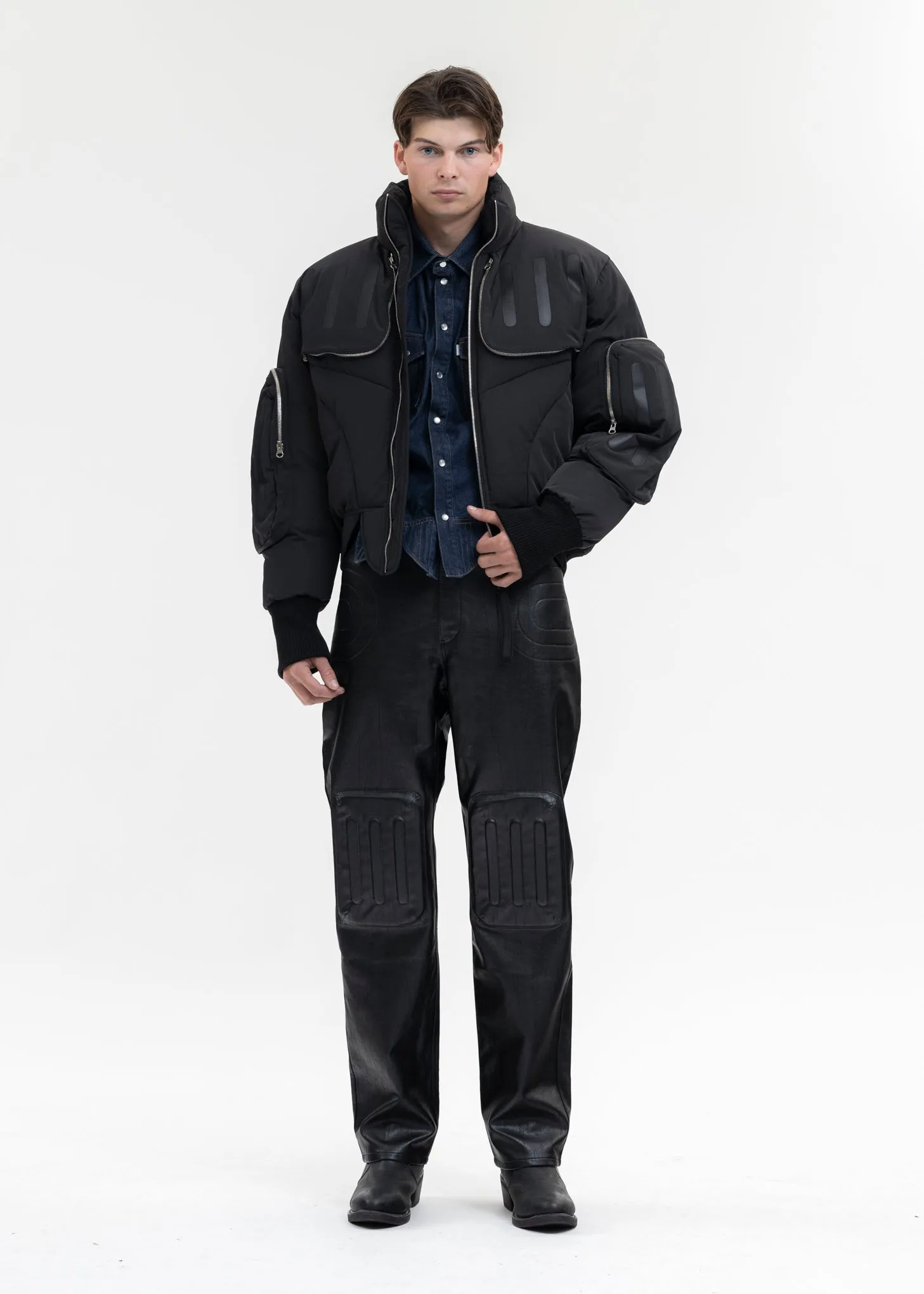 BLACK SEAM-SEALED DOUBLE FLIGHT JACKET