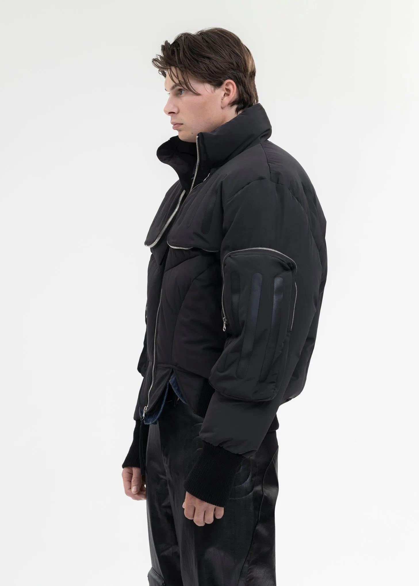 BLACK SEAM-SEALED DOUBLE FLIGHT JACKET