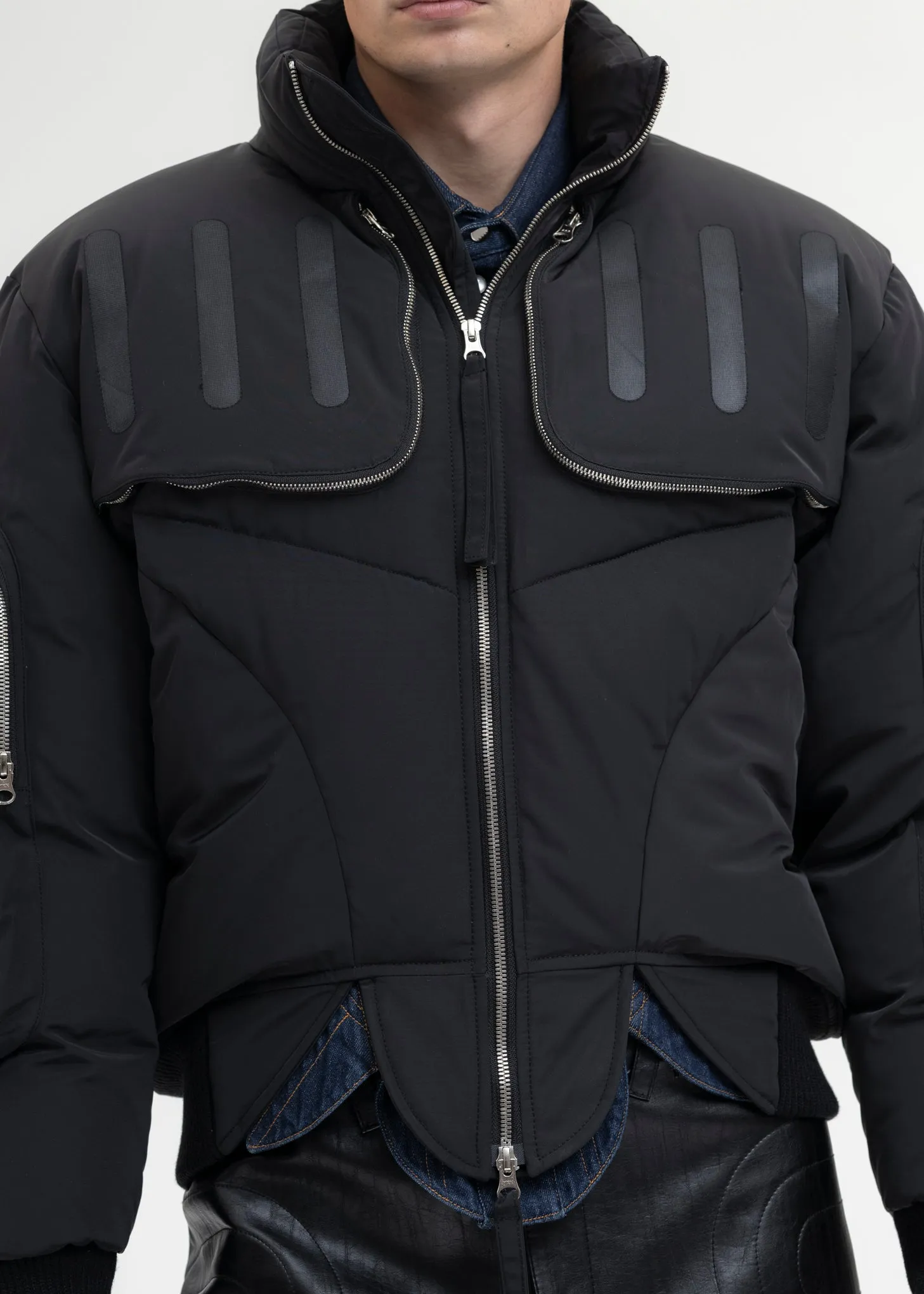 BLACK SEAM-SEALED DOUBLE FLIGHT JACKET