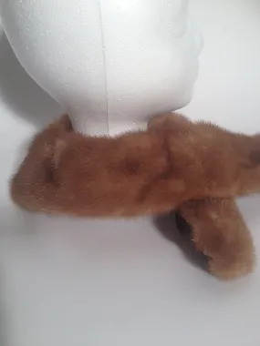 Brown Mink Fur Velvet Lined Neck Scarf Wrap Clamp Closures