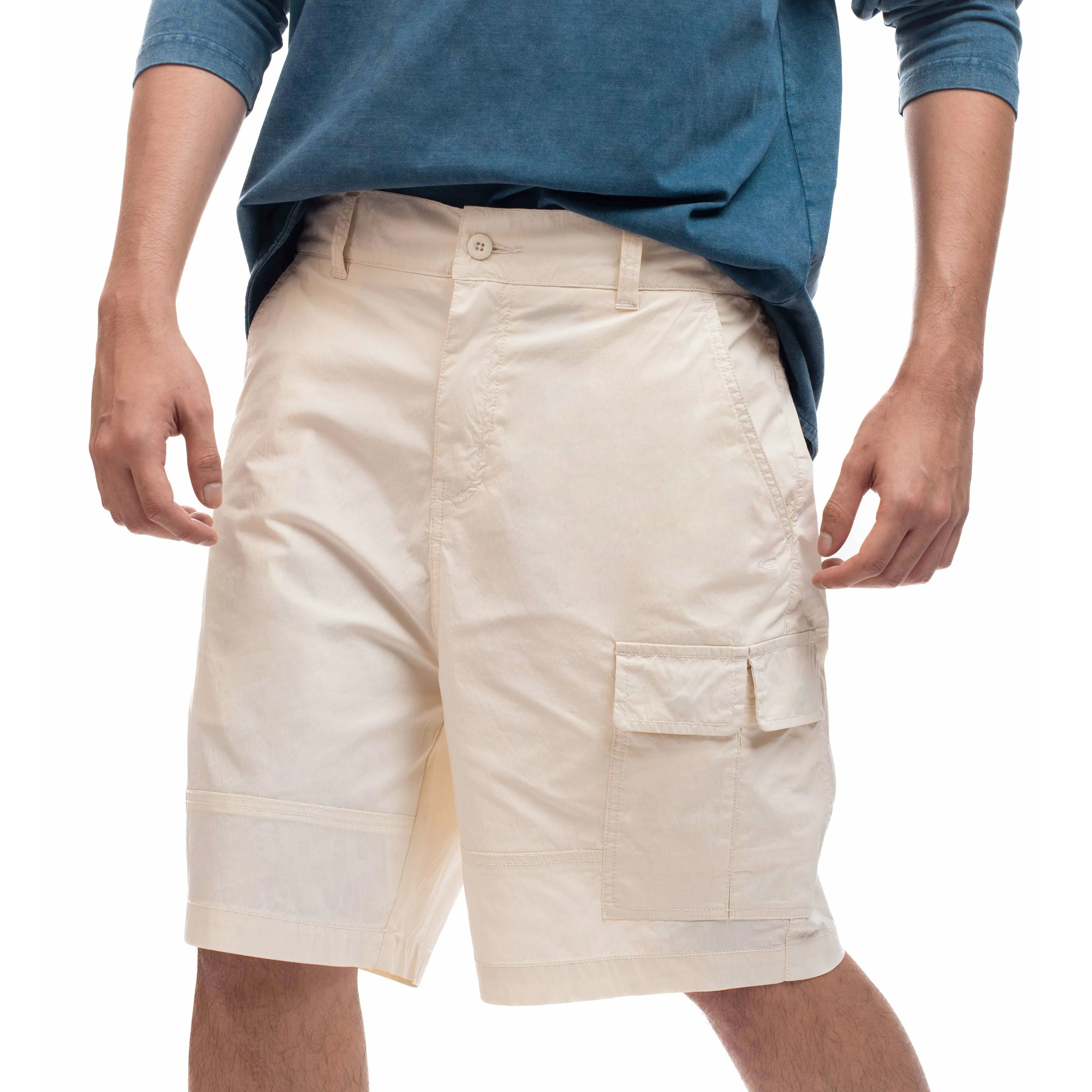 C by camel active Unisex Cargo Shorts in Loose Fit with Multipockets in Ivory Cotton Blend 303-SS24C0899