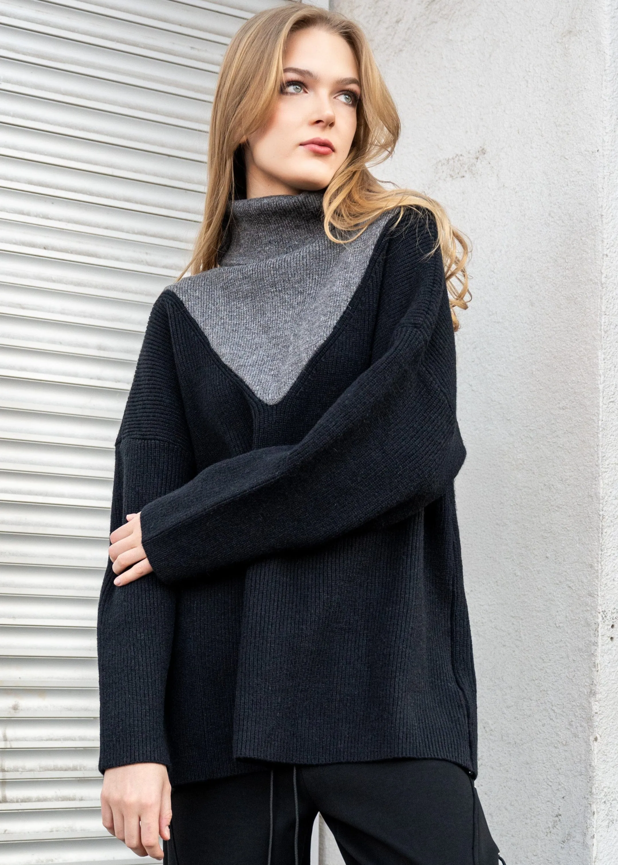 Color Block Turtleneck Sweater