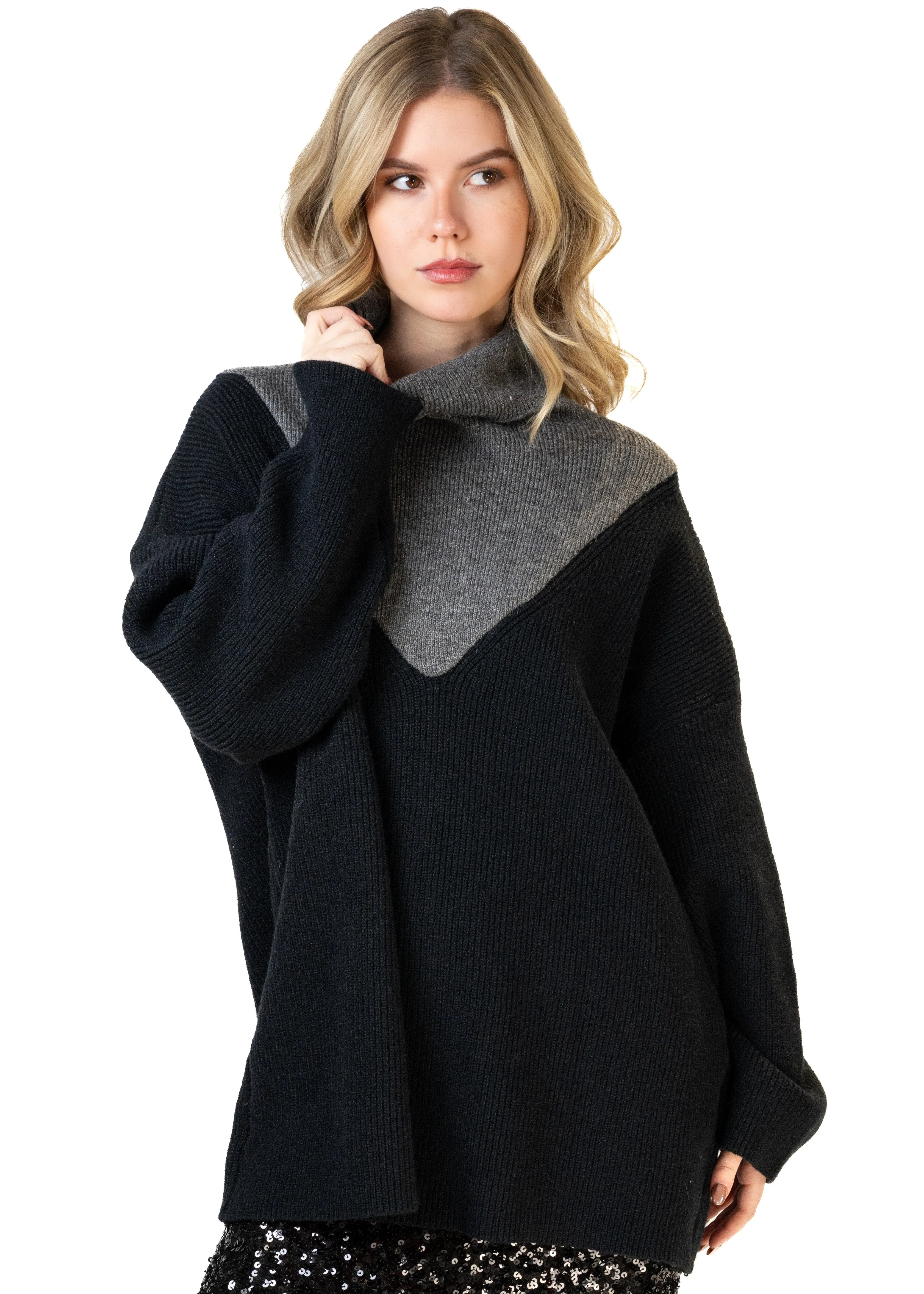 Color Block Turtleneck Sweater