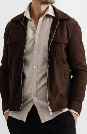 Crim Brown Leather Suede Jacket Men Biker Motorcycle