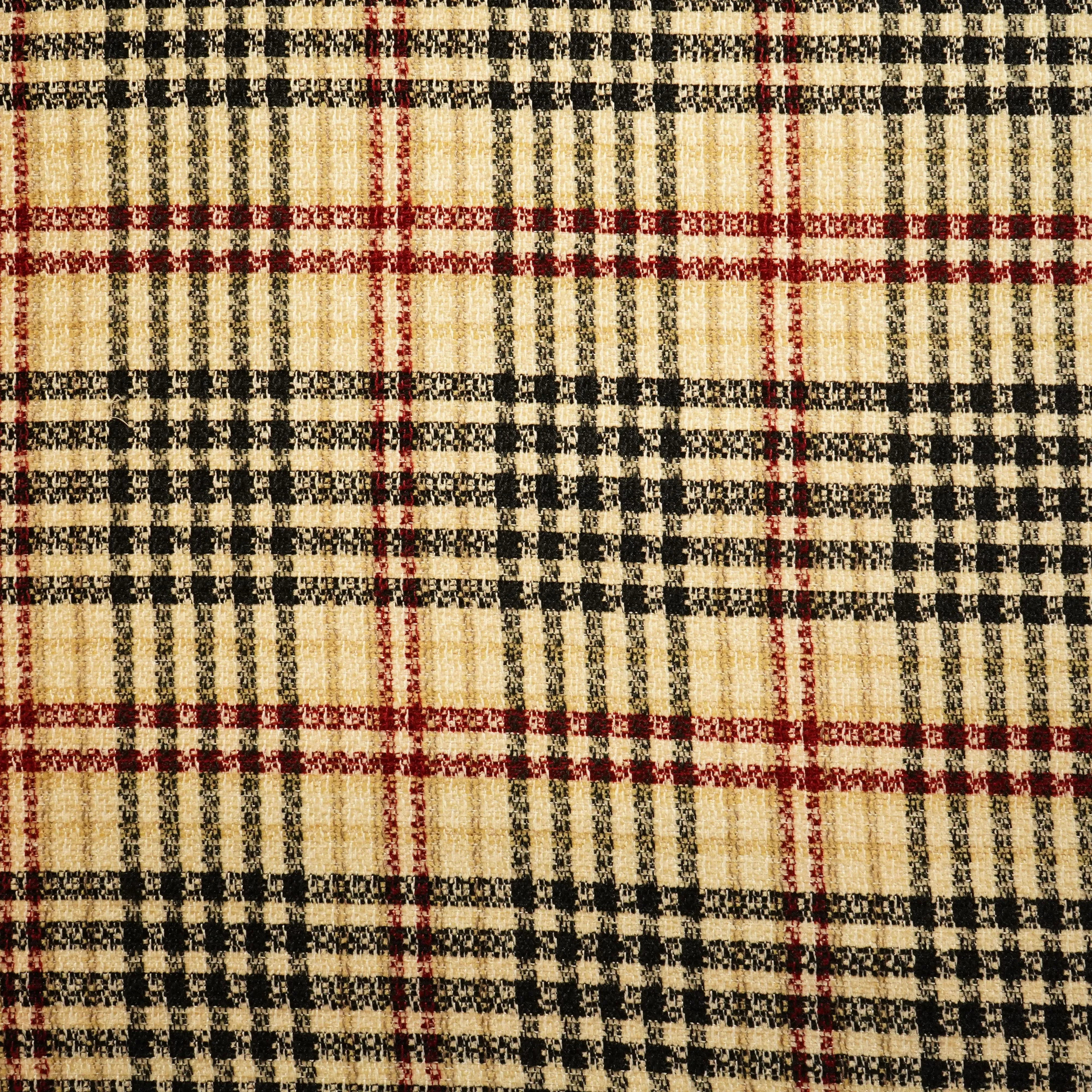 Dark Cream & Black Check Tweed Fabric