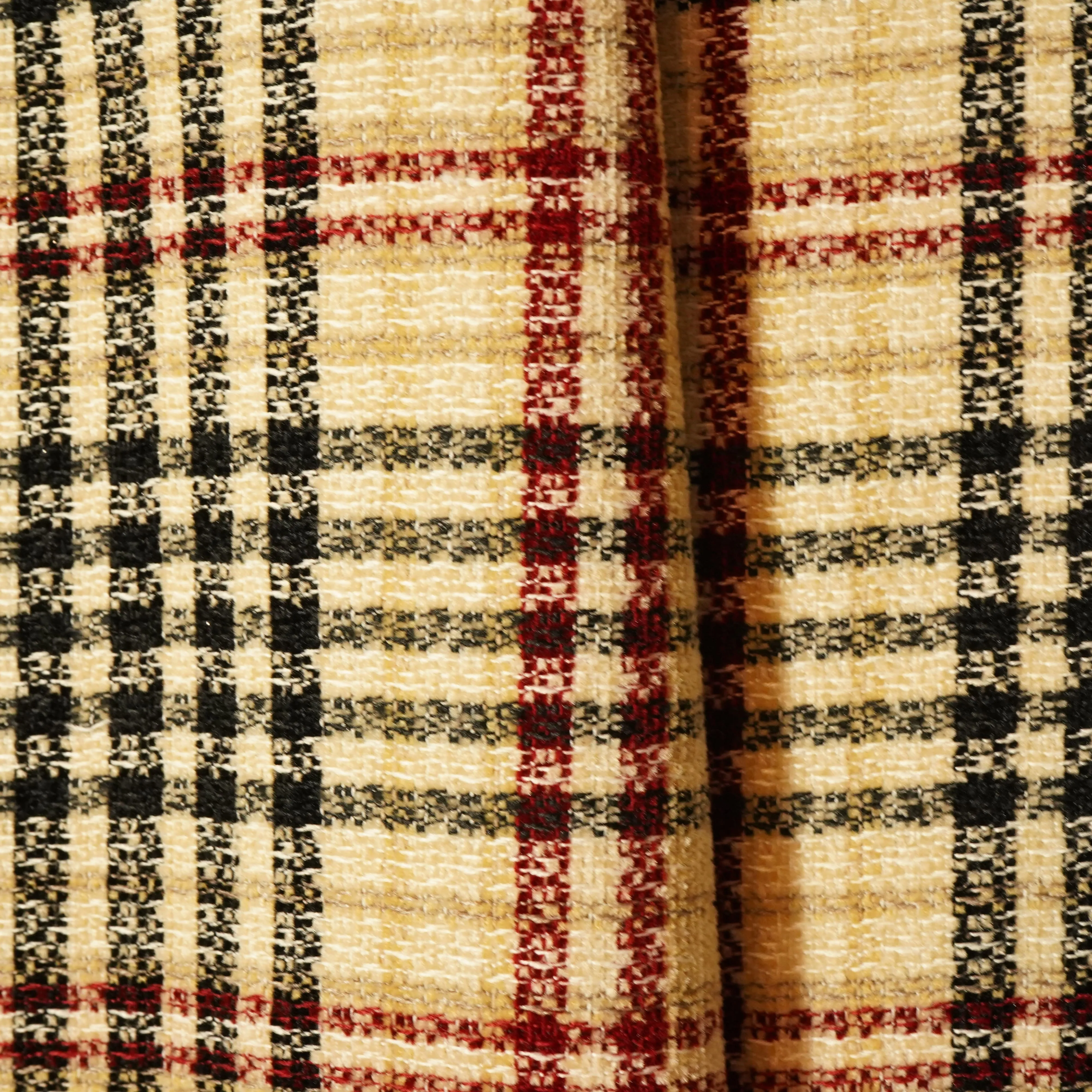 Dark Cream & Black Check Tweed Fabric