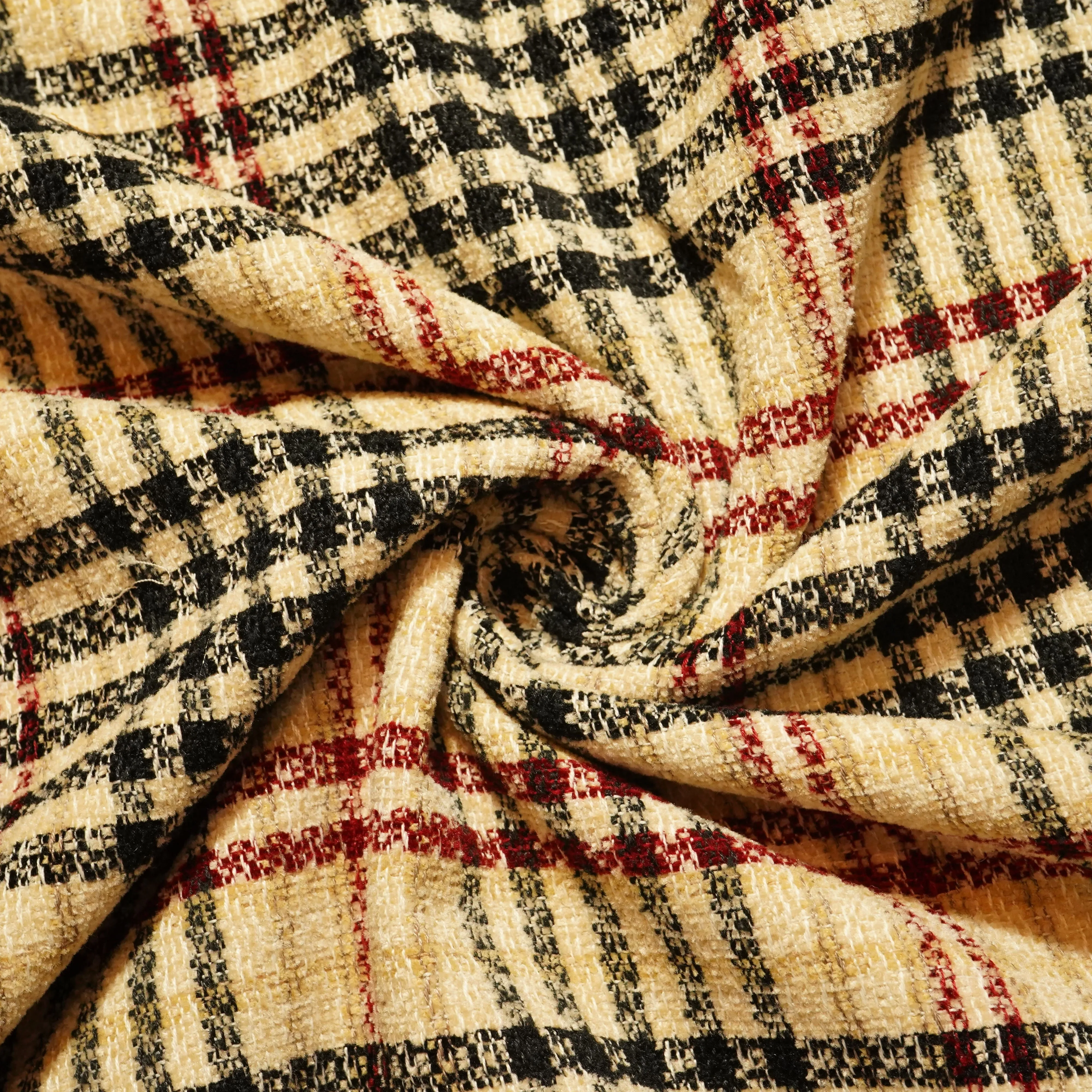 Dark Cream & Black Check Tweed Fabric