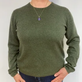 Deep Khaki Green Cashmere Crew Neck Jumper Large
