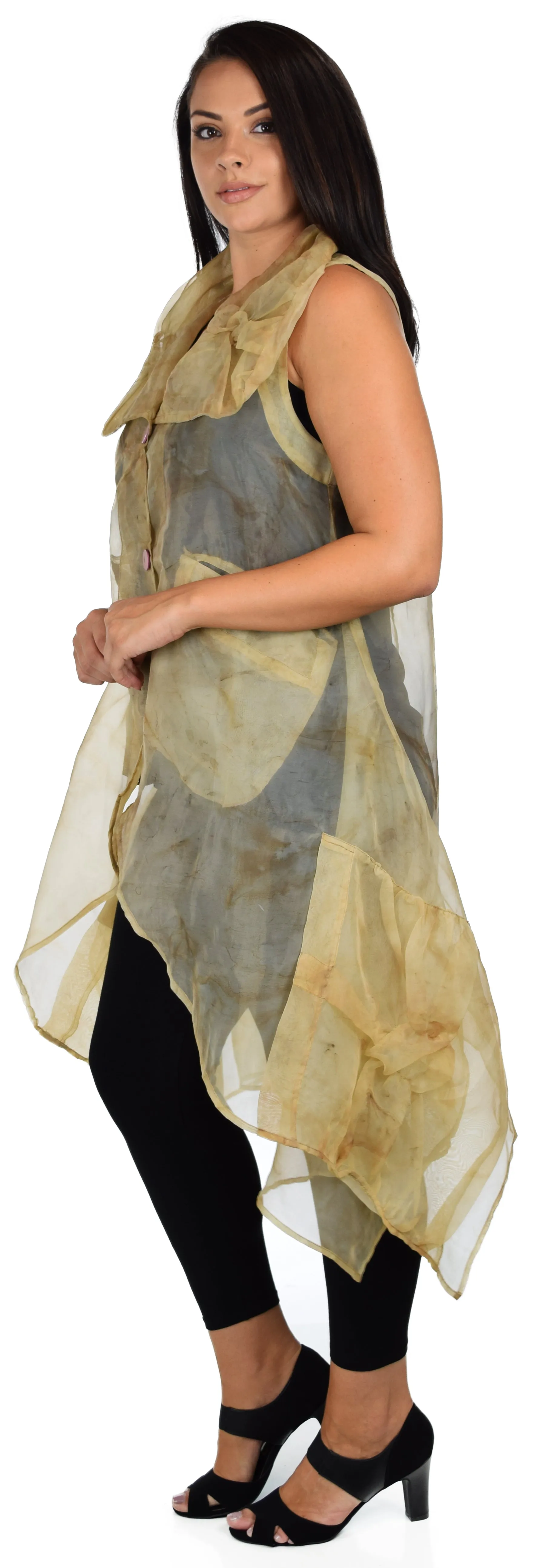 Designer Jacket,Lagen look Jacket Organza Jacket, Long Vest, Asymmetrical vest with buttoned down front. M to 1XL