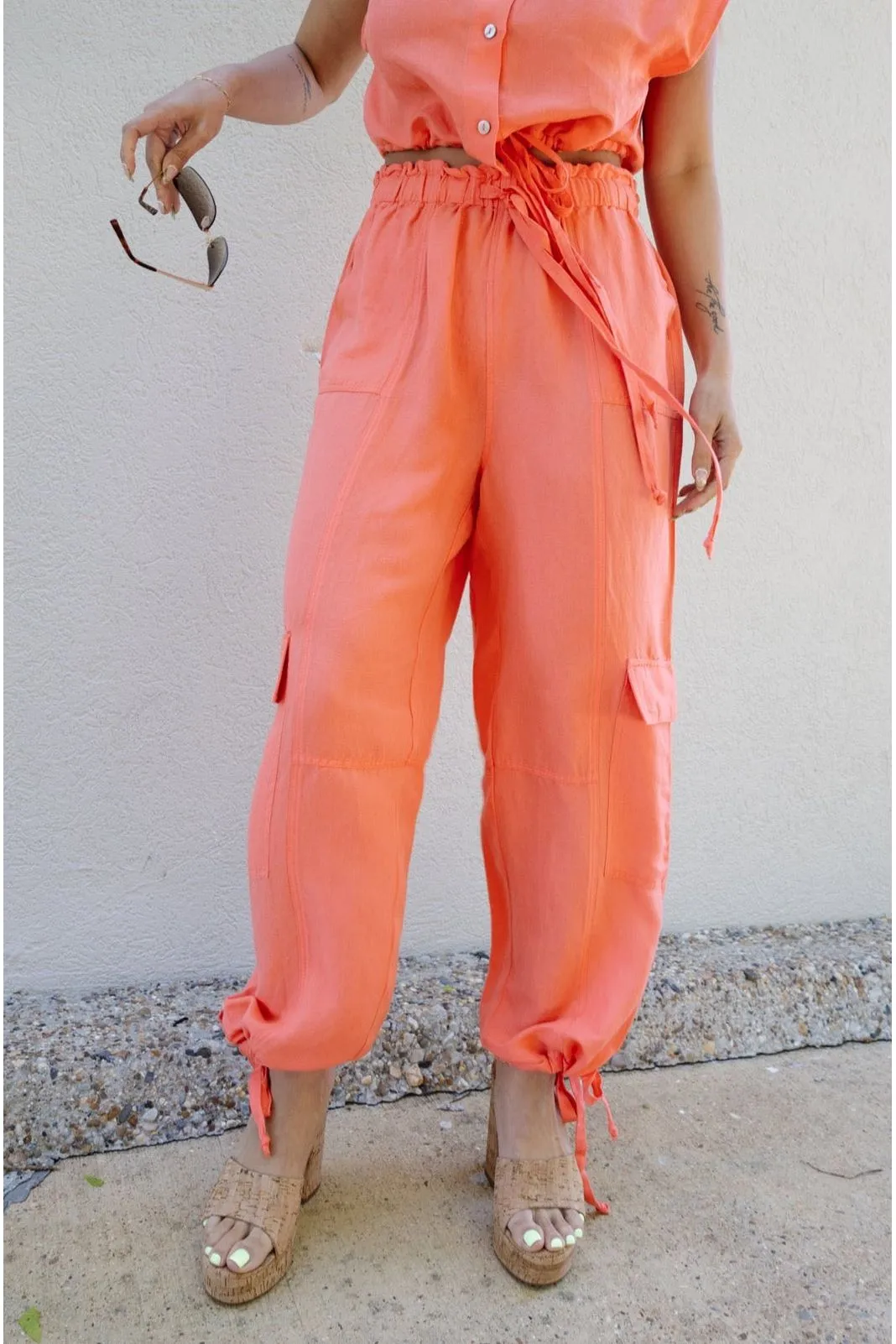 Elan Coral Drawstring Cargo Pants