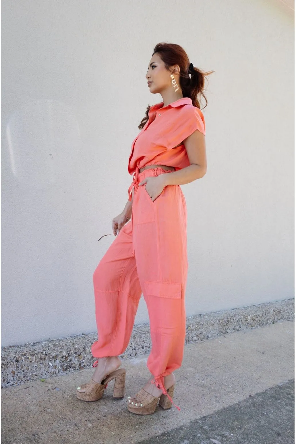 Elan Coral Drawstring Cargo Pants