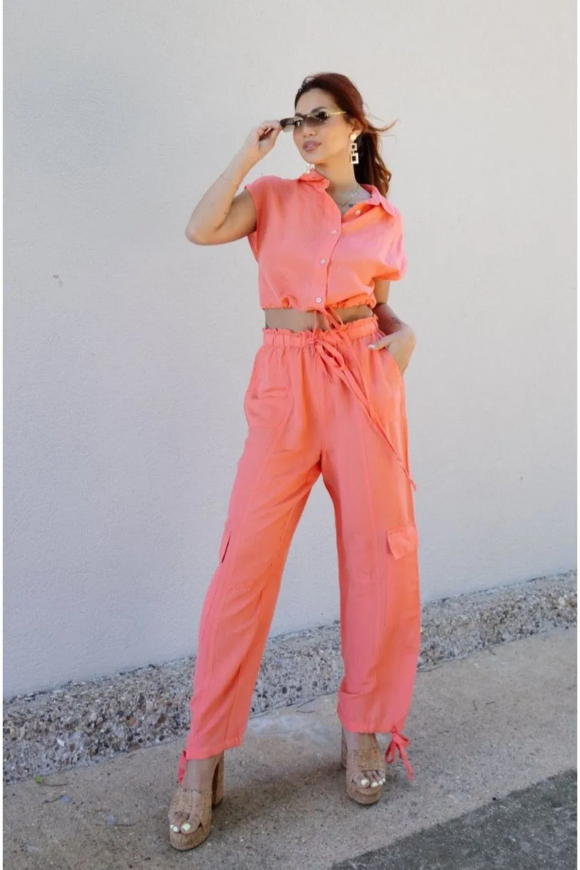 Elan Coral Drawstring Cargo Pants