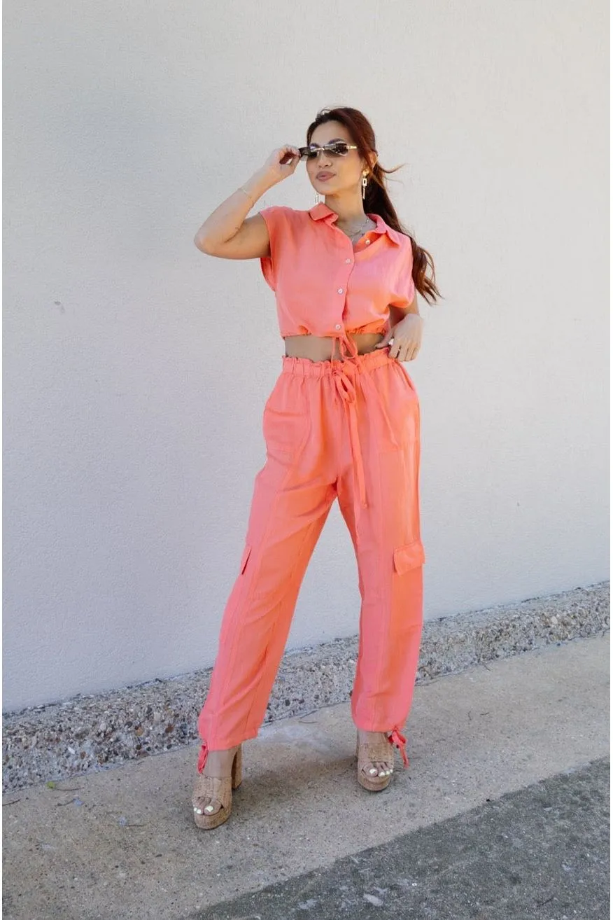 Elan Coral Drawstring Cargo Pants