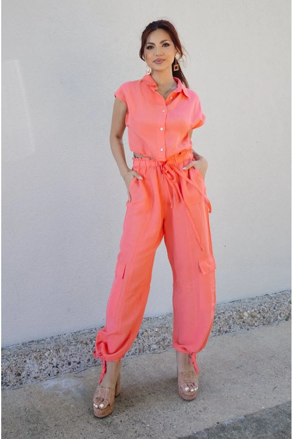 Elan Coral Drawstring Cargo Pants