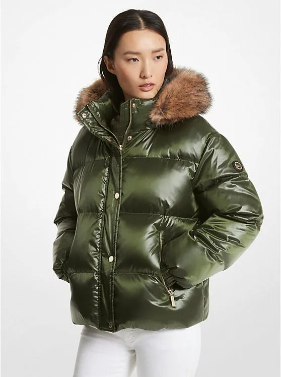 Faux Fur Trim Puffer Jacket- Jade