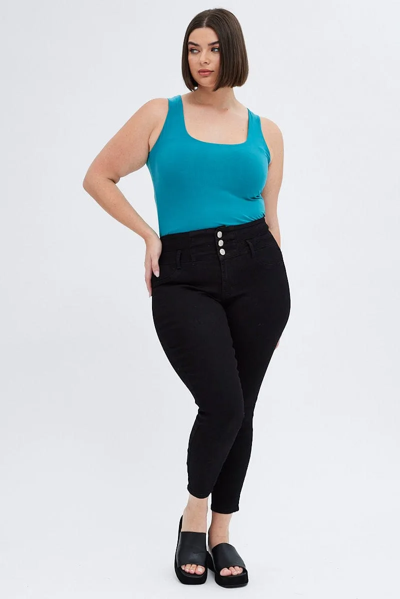 Green Tank Top Double Layer Square Neck