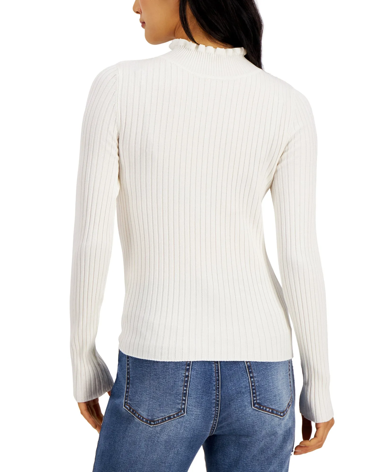 Juniors' Lettuce-Edge Ribbed Sweater