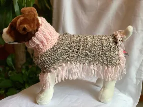 Light Pink and Gray Dog Poncho/Sweater