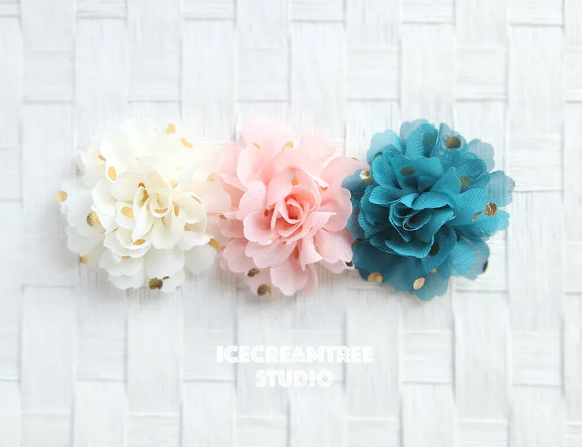 Little Aqua Gold Dot Bloom Collar Slide On - Small Flower Collar Accessory
