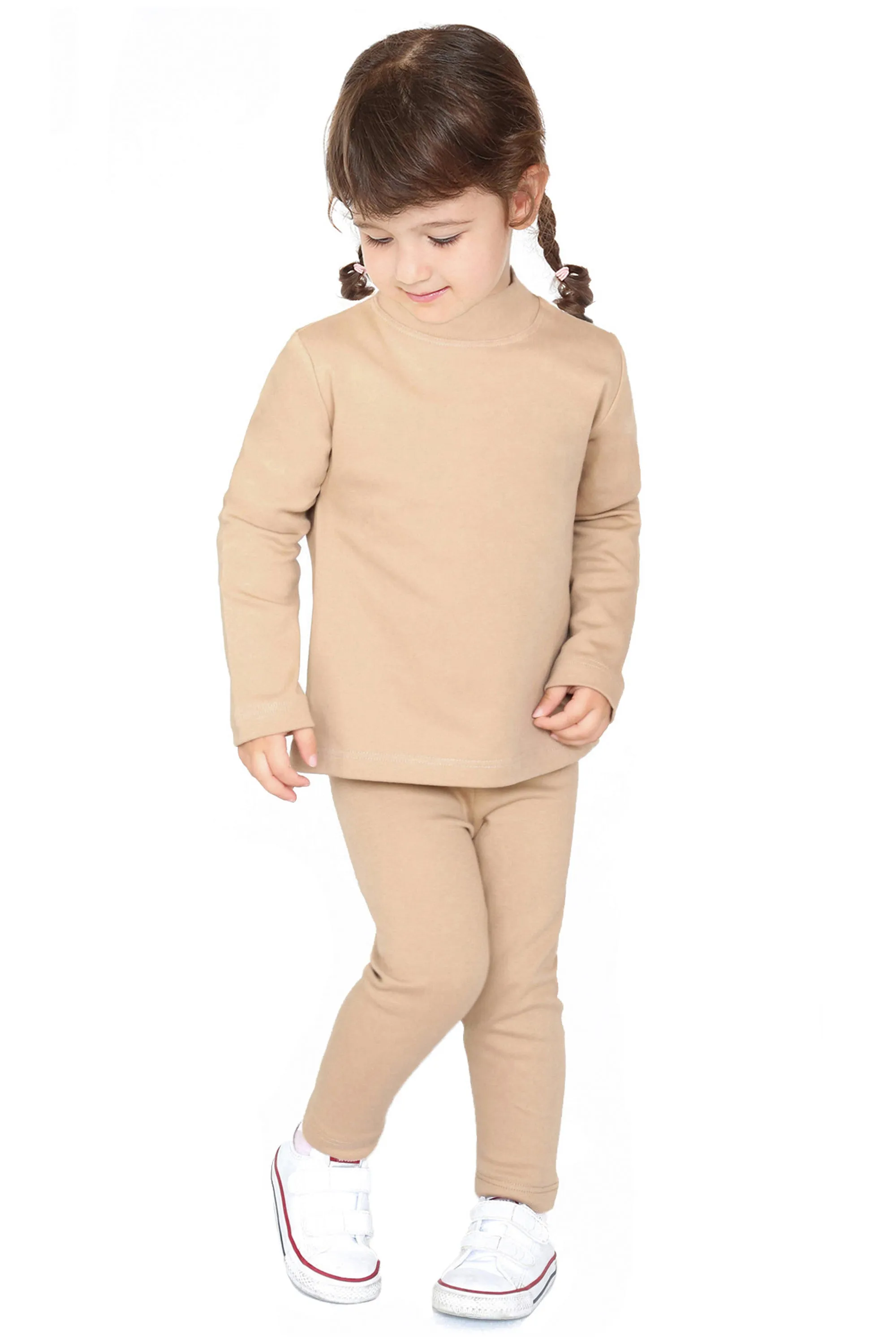 Little Girls Cotton Basic Mock-Neck T-Shirt & Leggings Set