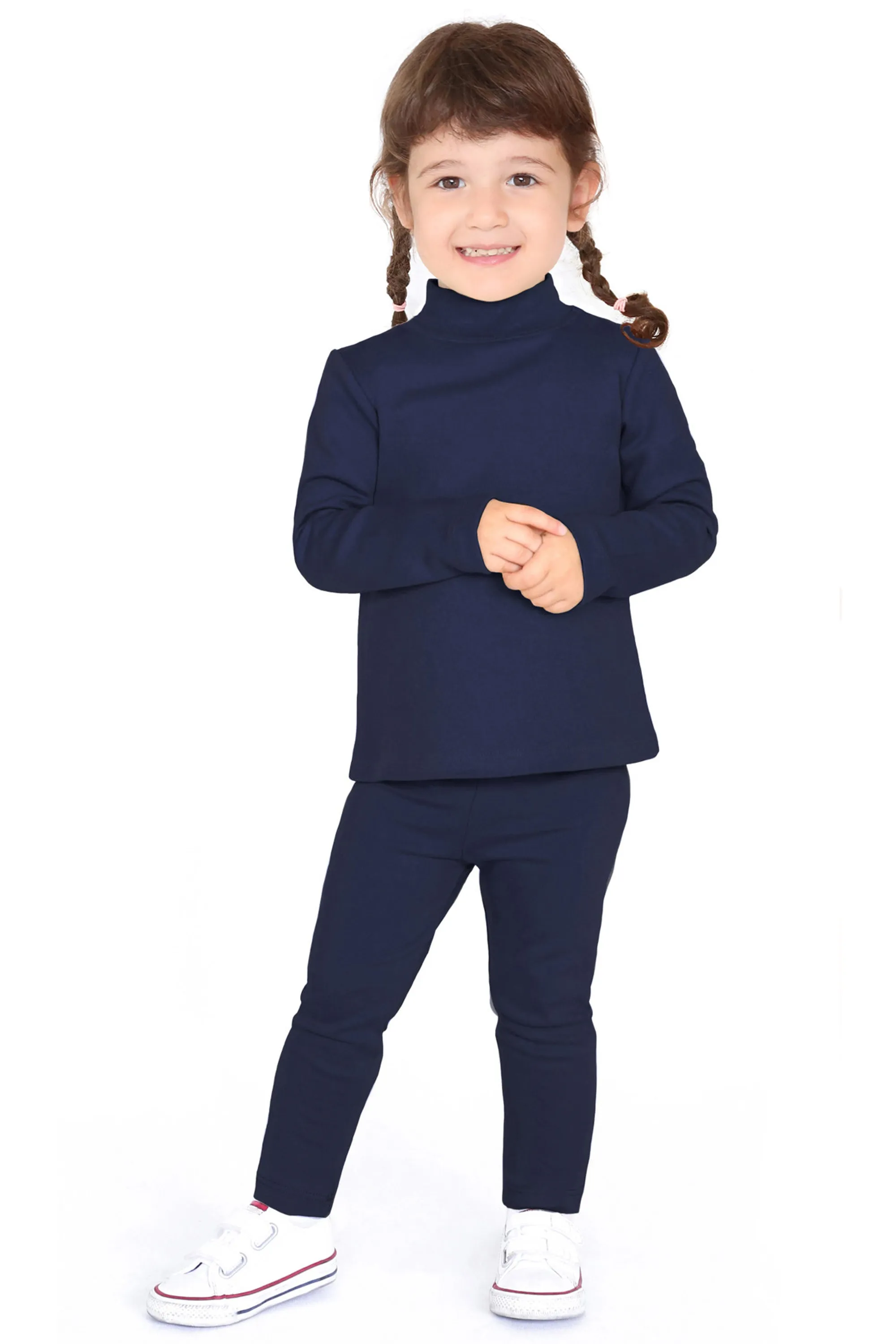 Little Girls Cotton Basic Mock-Neck T-Shirt & Leggings Set