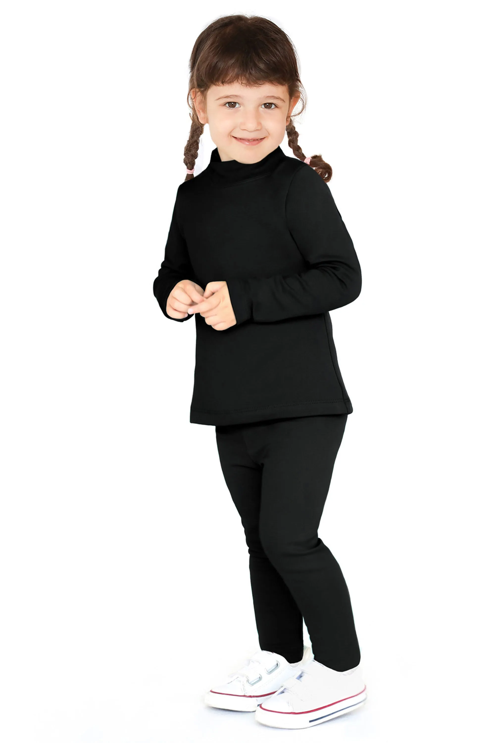 Little Girls Cotton Basic Mock-Neck T-Shirt & Leggings Set