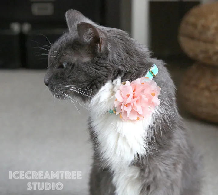 Little Mint Green Gold Dot Bloom Collar Slide On - Small Flower Collar Accessory