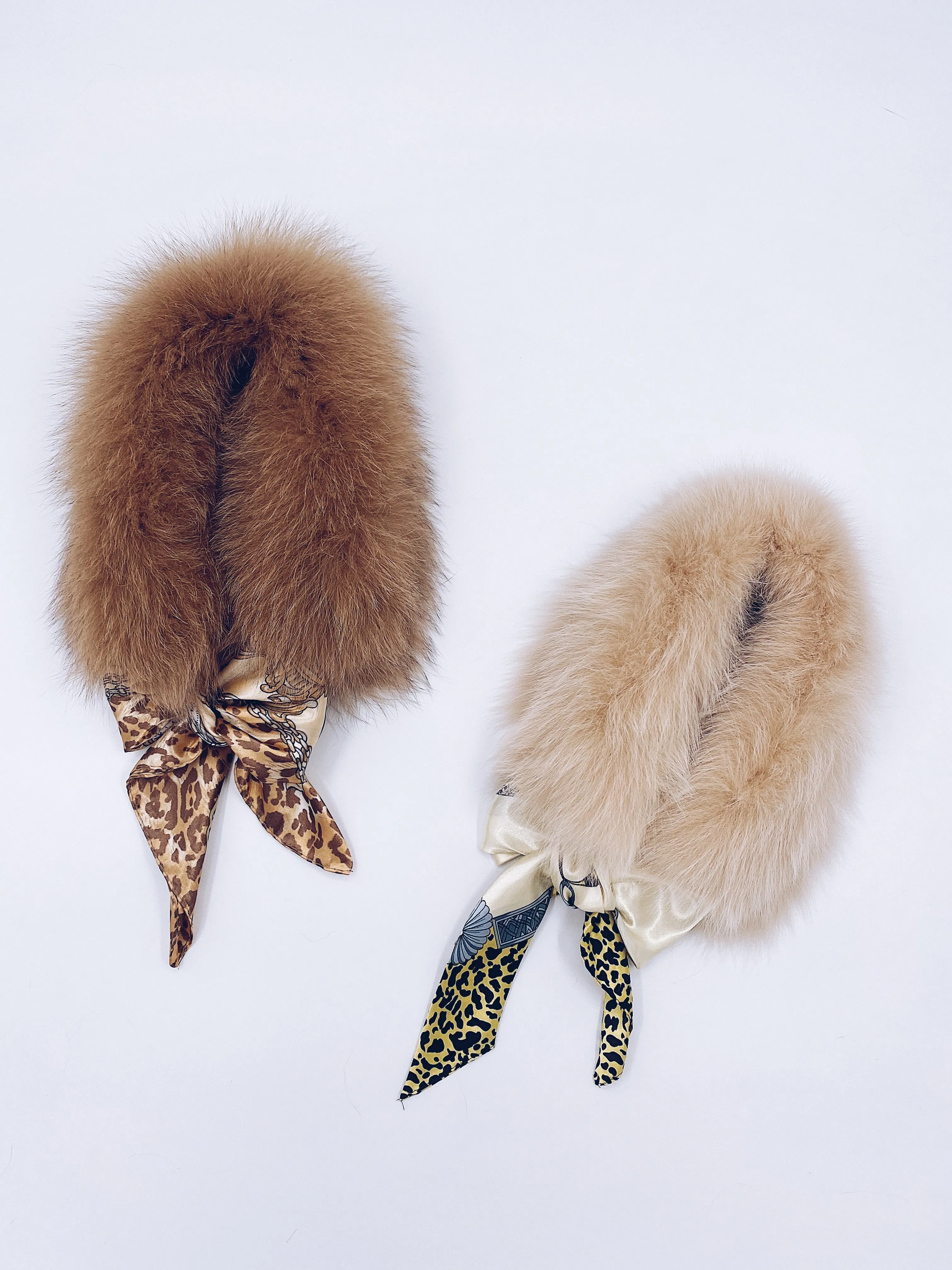MI LOVES Signature Luxurious Fox fur collar with beautiful silk scarf.