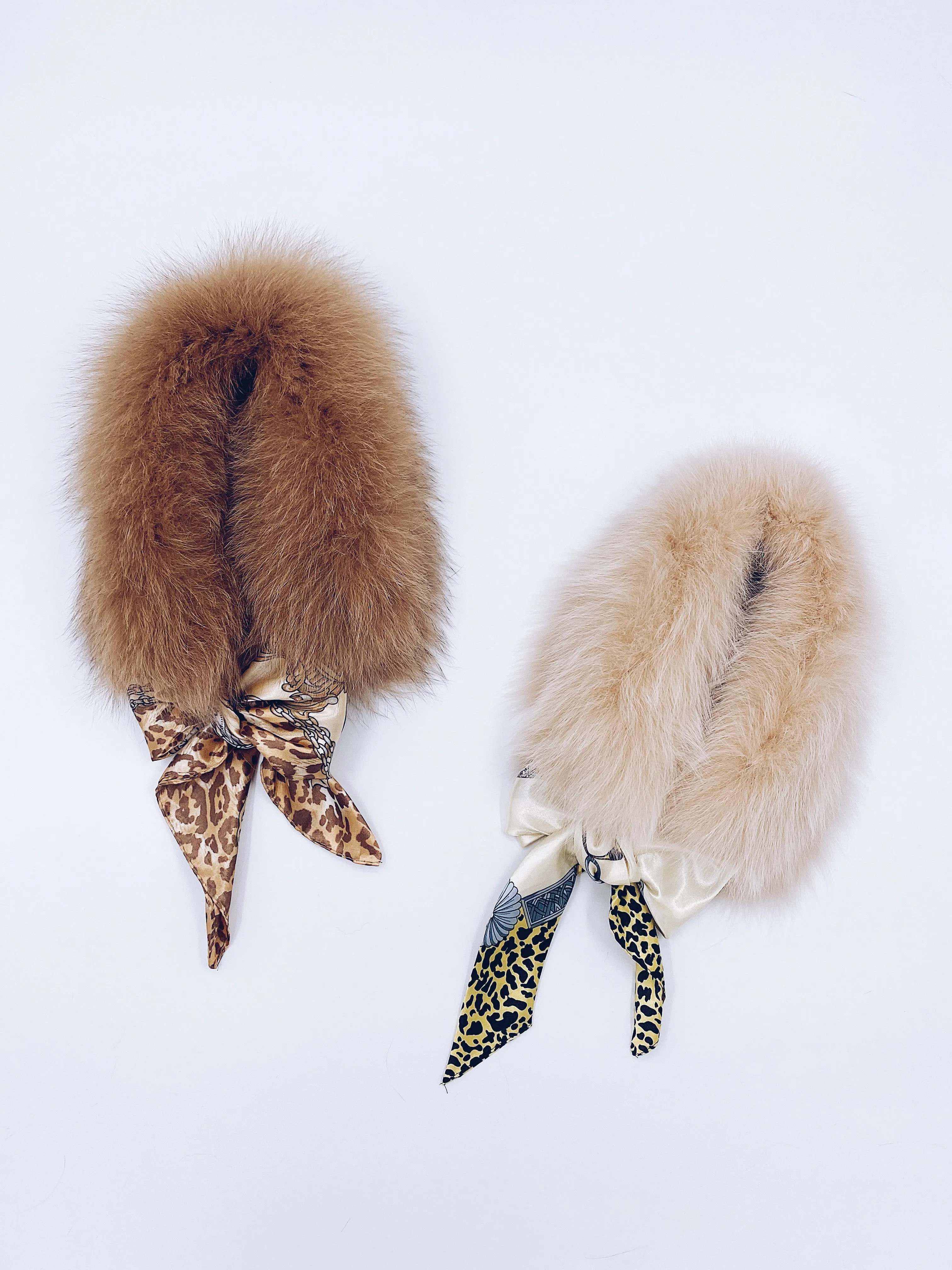 MI LOVES Signature Luxurious Fox fur collar with beautiful silk scarf.