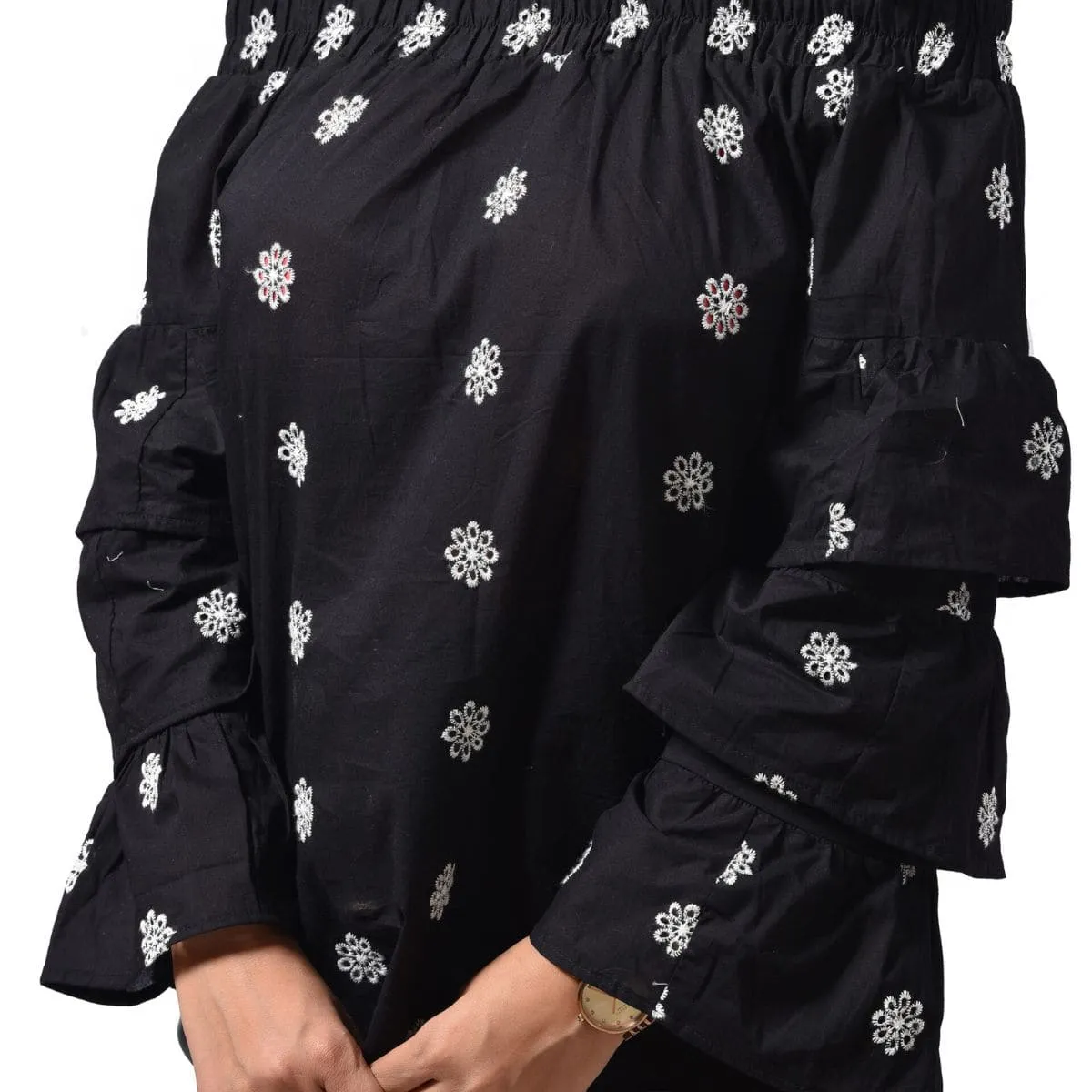 Off Shoulder Top With Double Layer Sleeves