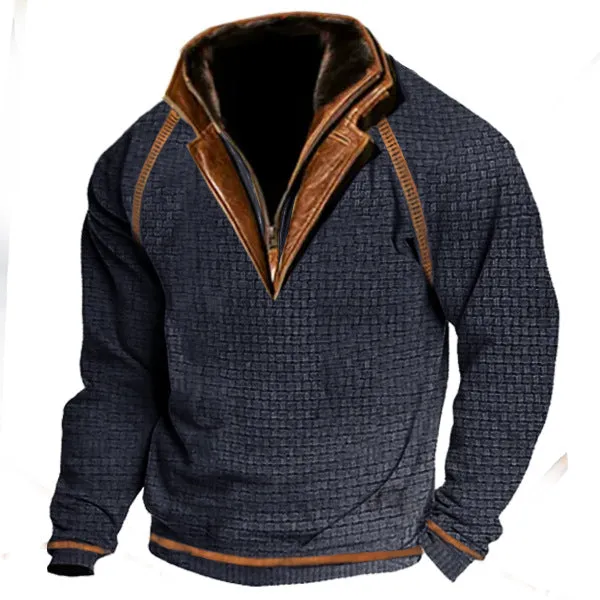 OUTDOOR CASUAL SPORTSWEAR DOUBLE-LAYER STAND UP COLLAR LONG SLEEVED RETRO CONTRASTING TACTICAL SWEATSHIRT