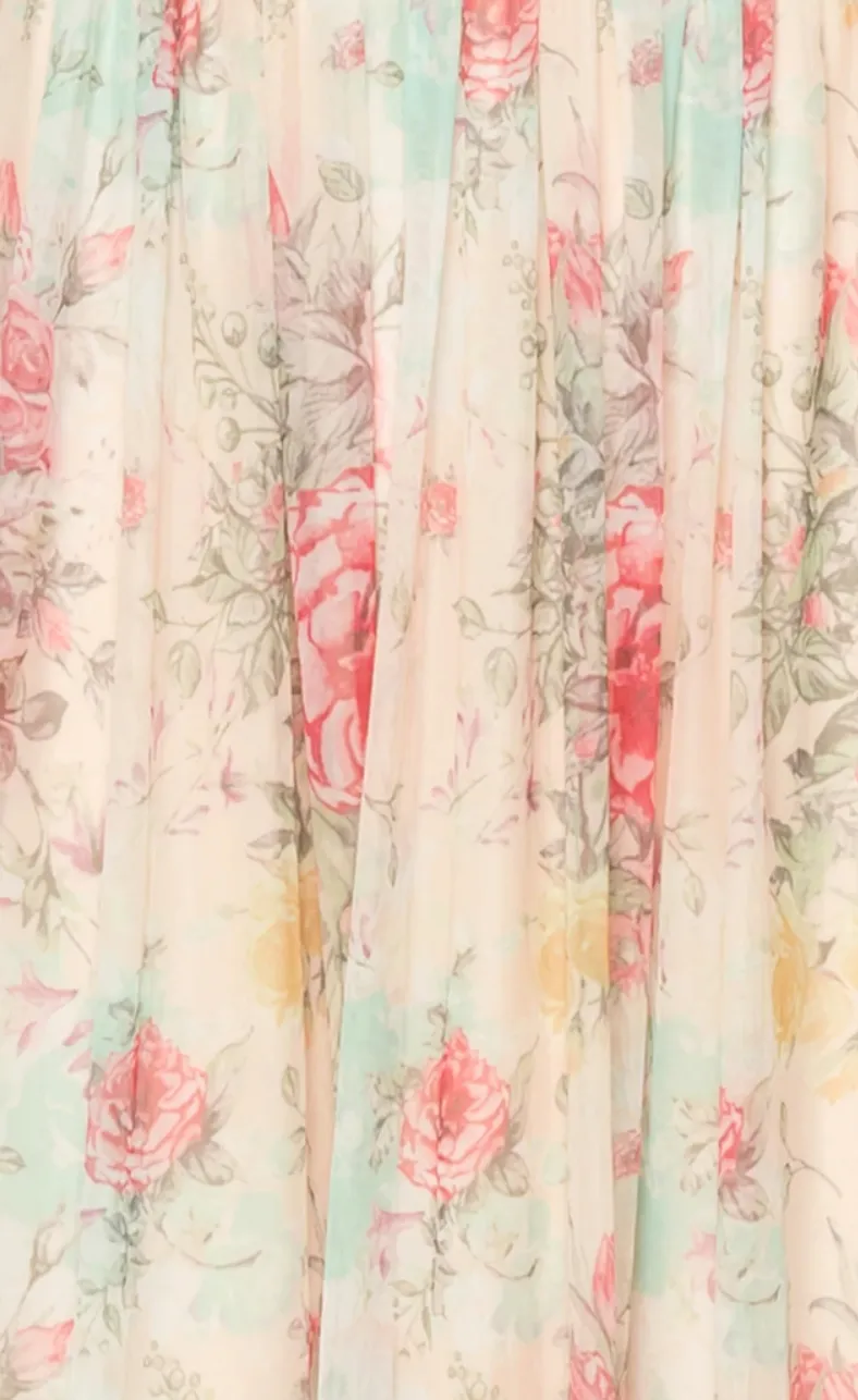 Peach Primrose Floral Tulle Midi Skirt